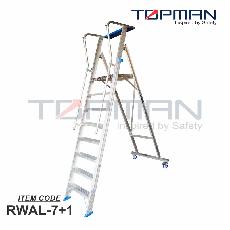 Topman Aluminium Rolling Warehouse Ladder - Steps : 7+1