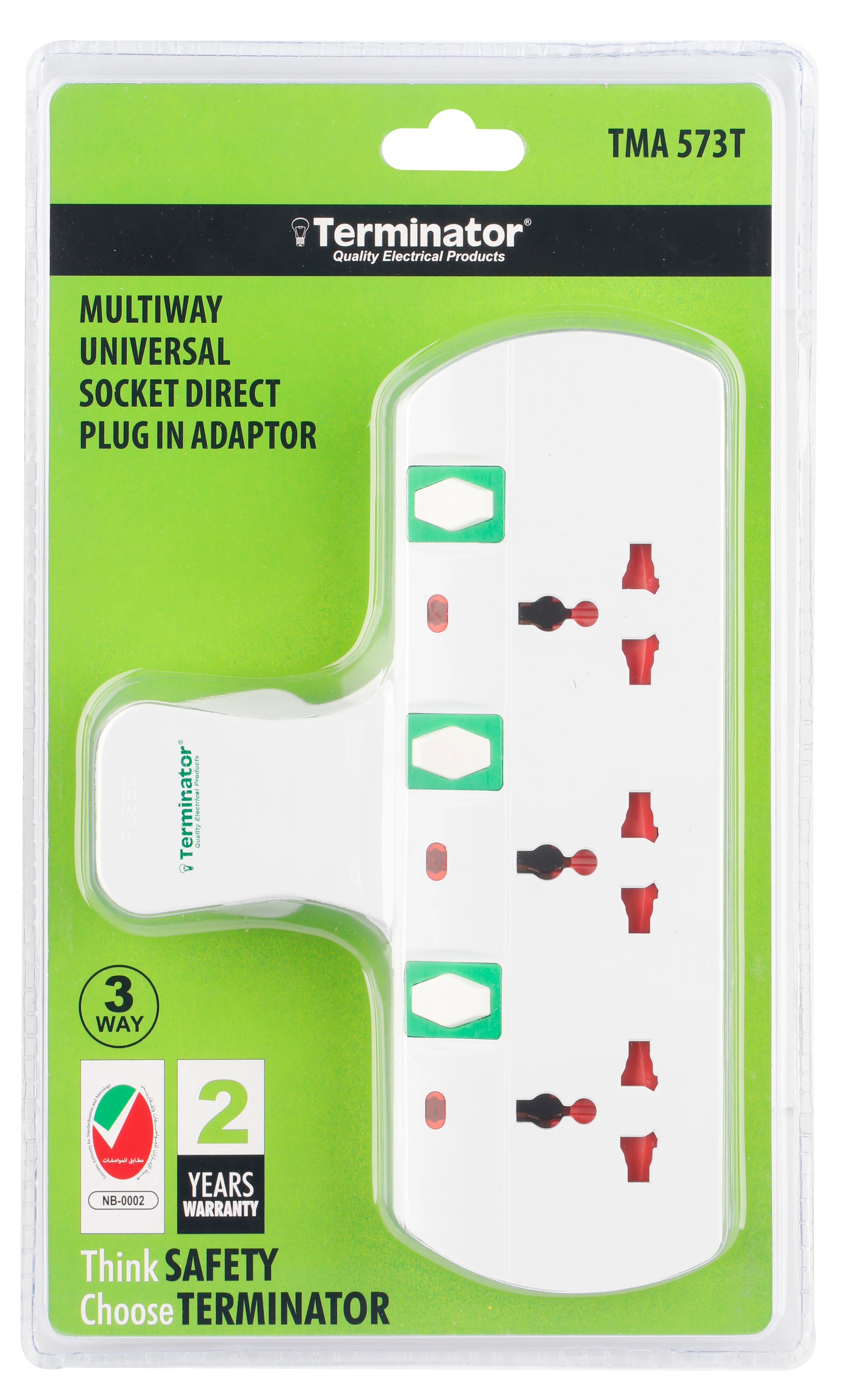 TERMINATOR 3 Way Universal T-Socket Multi Adaptor With Individual Switches & Indicators 13A