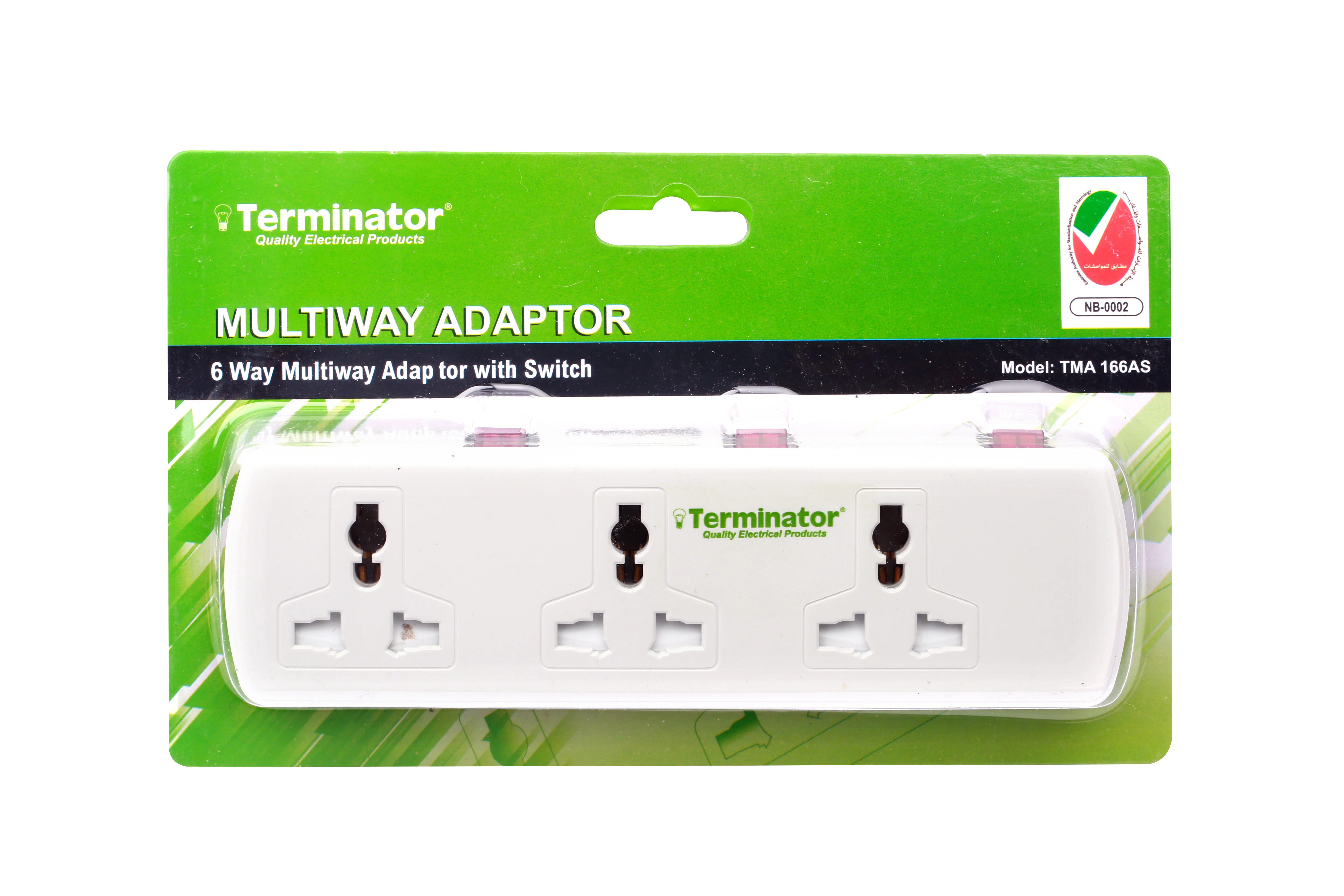 TERMINATOR 6 Way Universal T Socket With Three Switches And Indicator