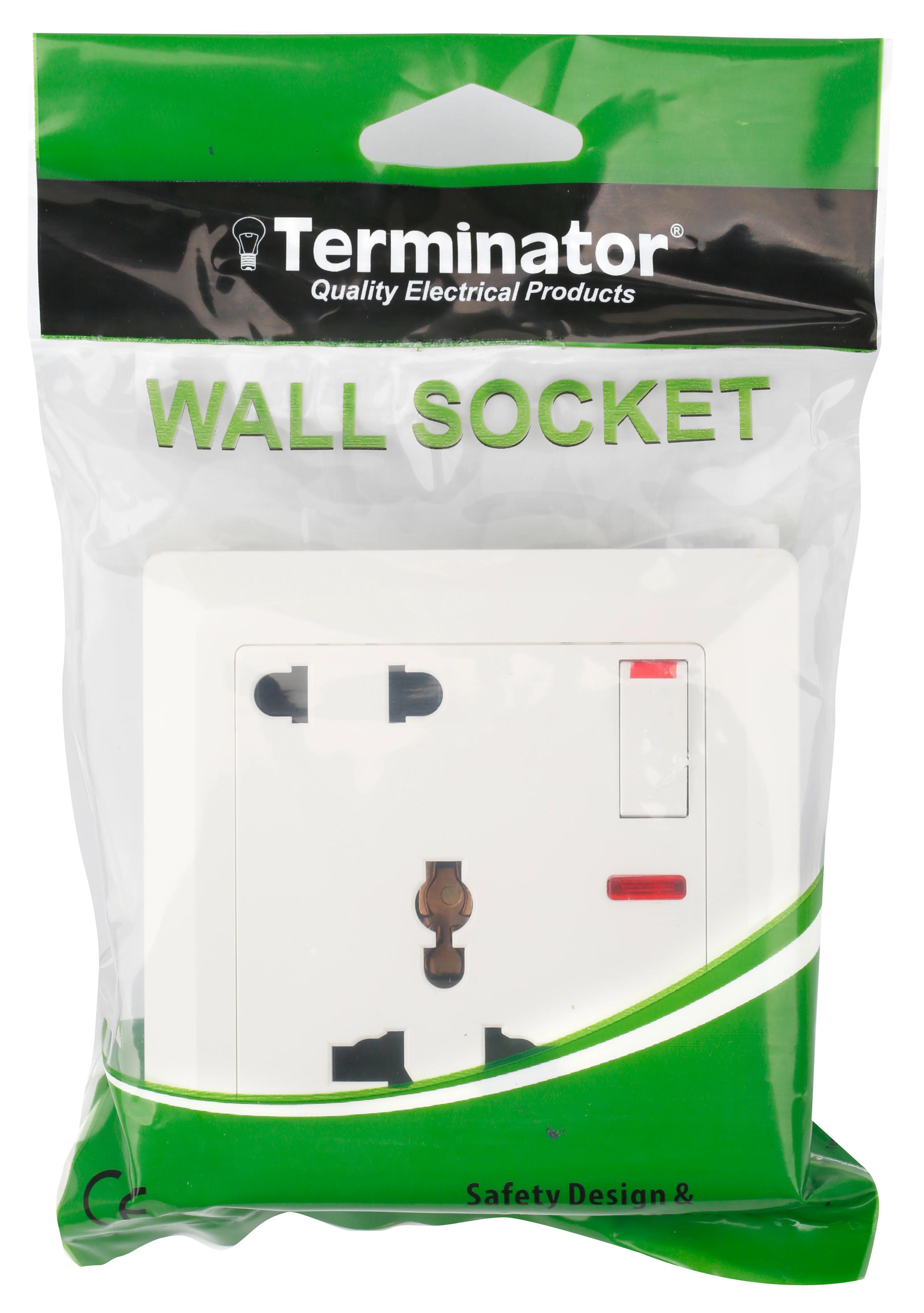 TERMINATOR Wall Plate with One Universal Socket & One 2RP Socket with Switch and Indicators