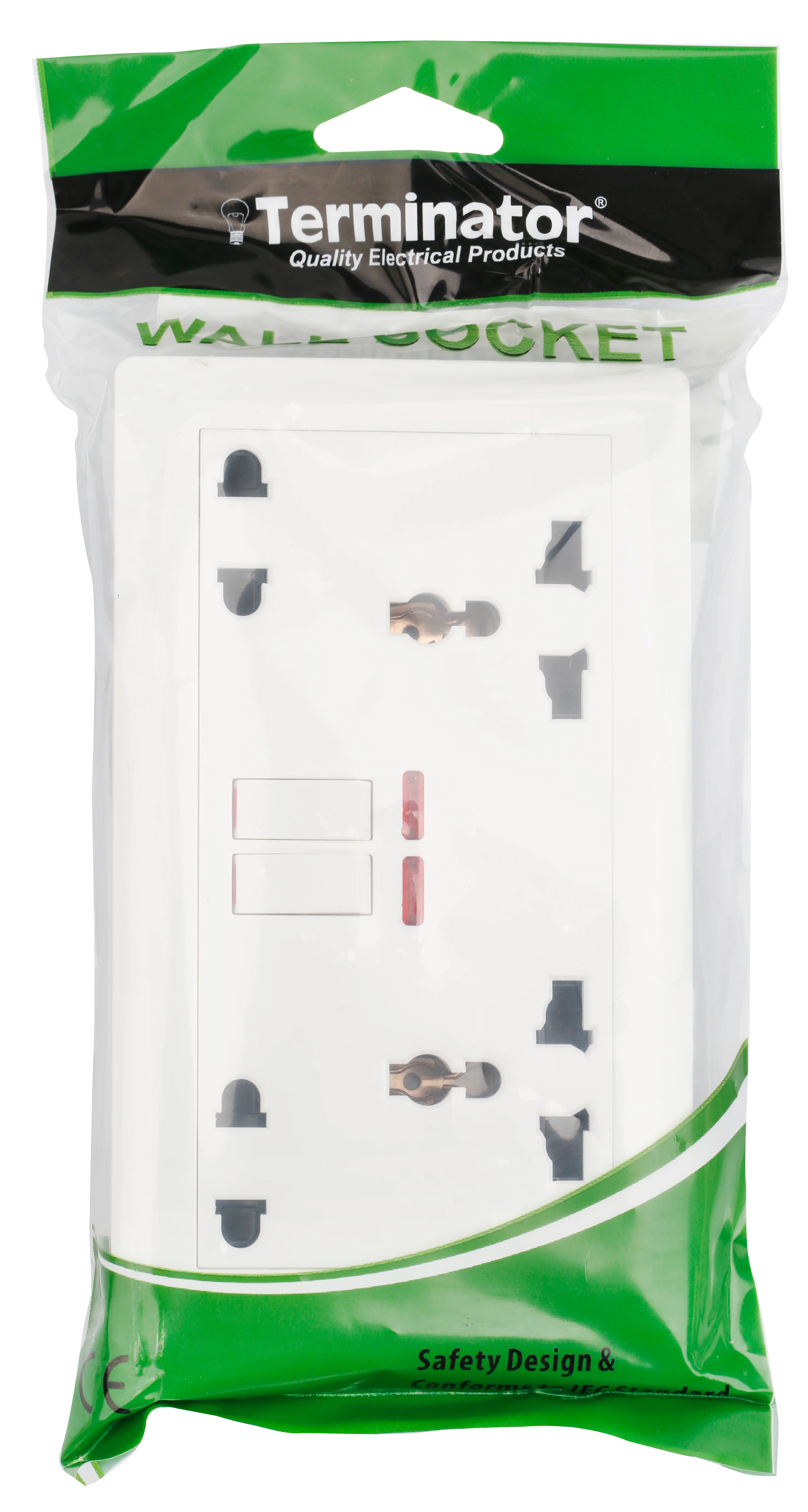 TERMINATOR Wall Plate with 2 Universal Socket, 2x2RP Sockets, 2 Switches &2 Indicators