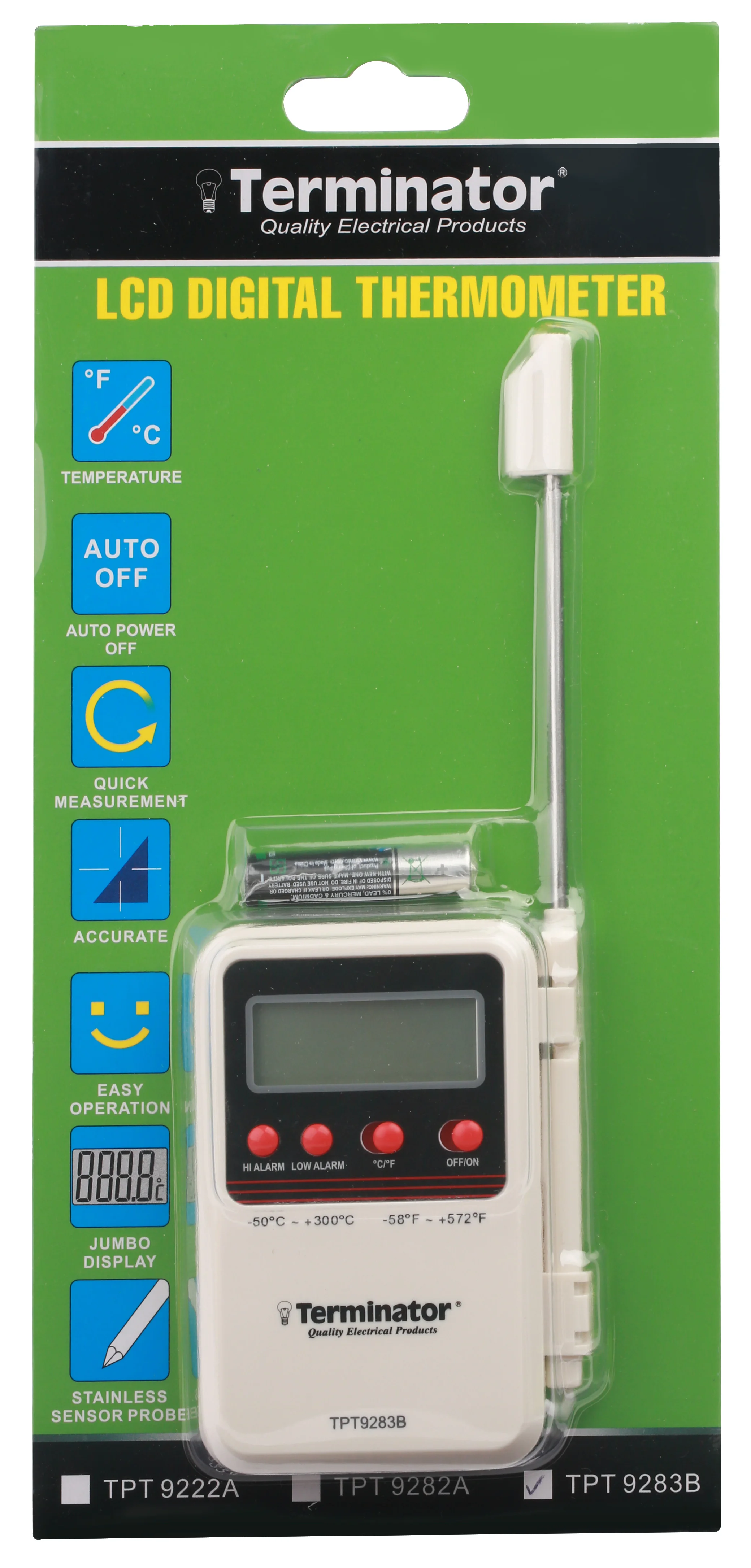 TERMINATOR Thermometer LCD Digital (Pocket Type) oF/oC & Hi Low Alarm Function (-50oC ~ 300oC)