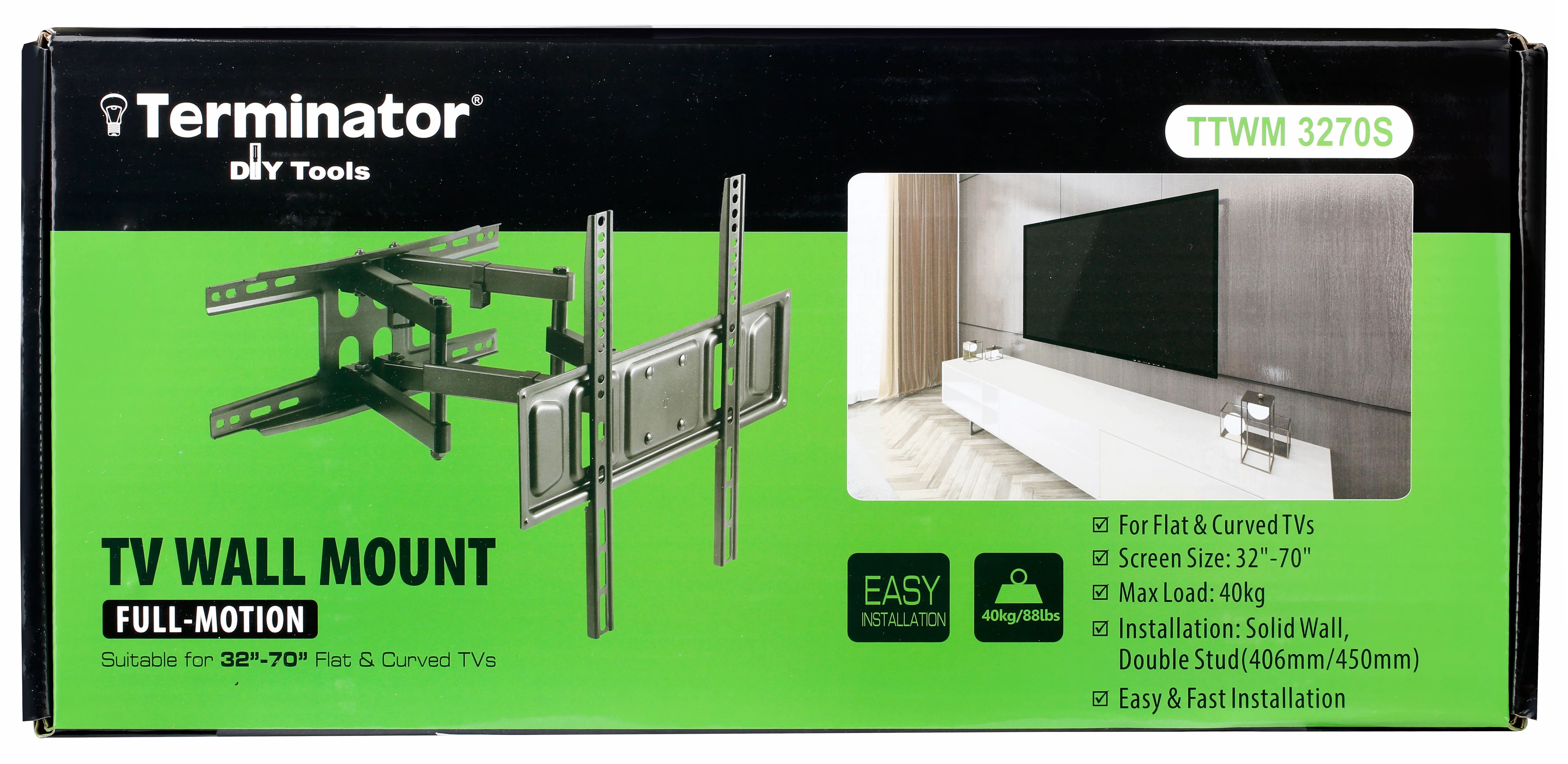 TERMINATOR TV Wall Mount 32 to 70 inch, Full Motion Swivel type with Double Stud