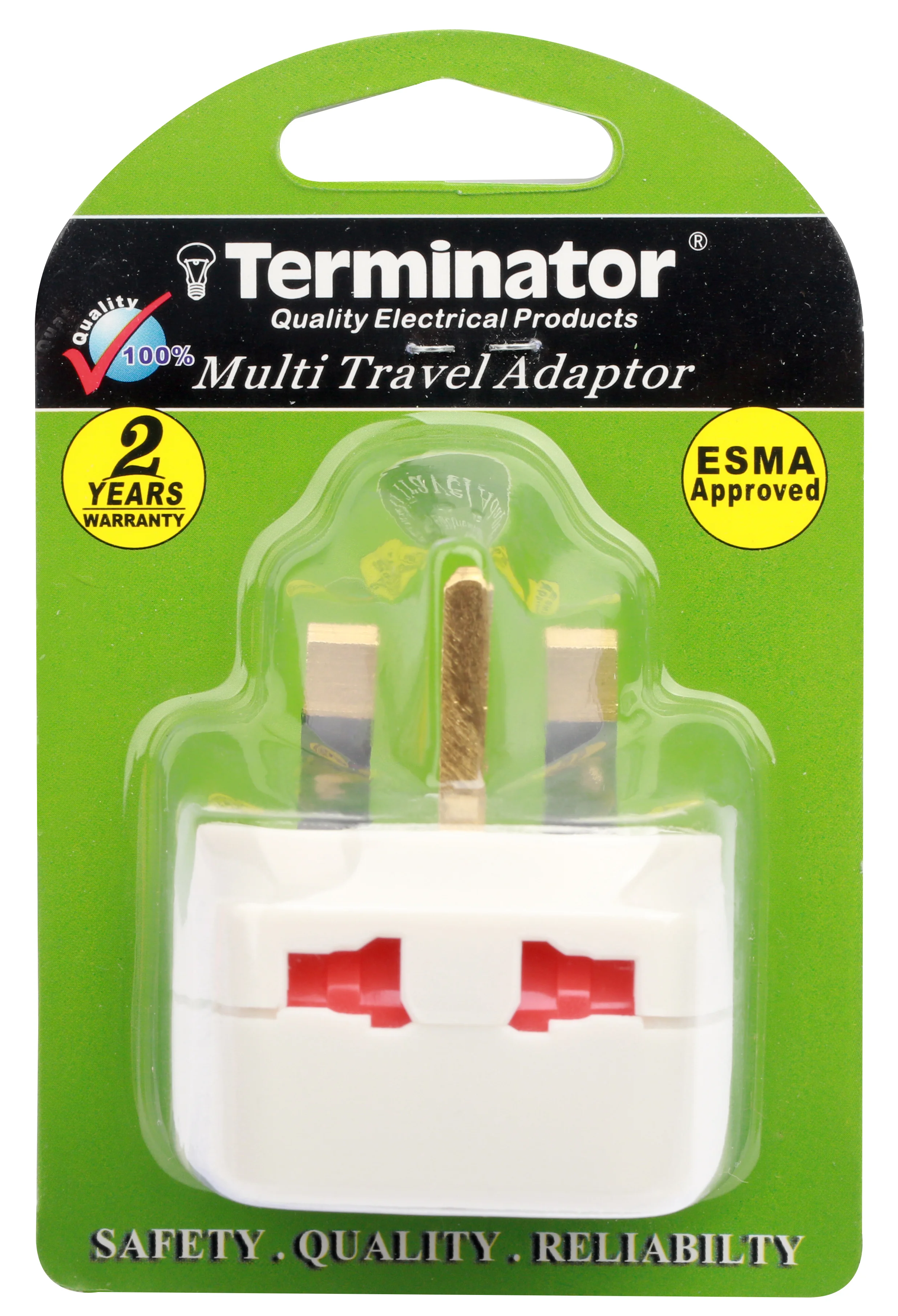 TERMINATOR Travel Adaptor-13A Universal Socket in front & 2 pin socket on top with copper Earth pin