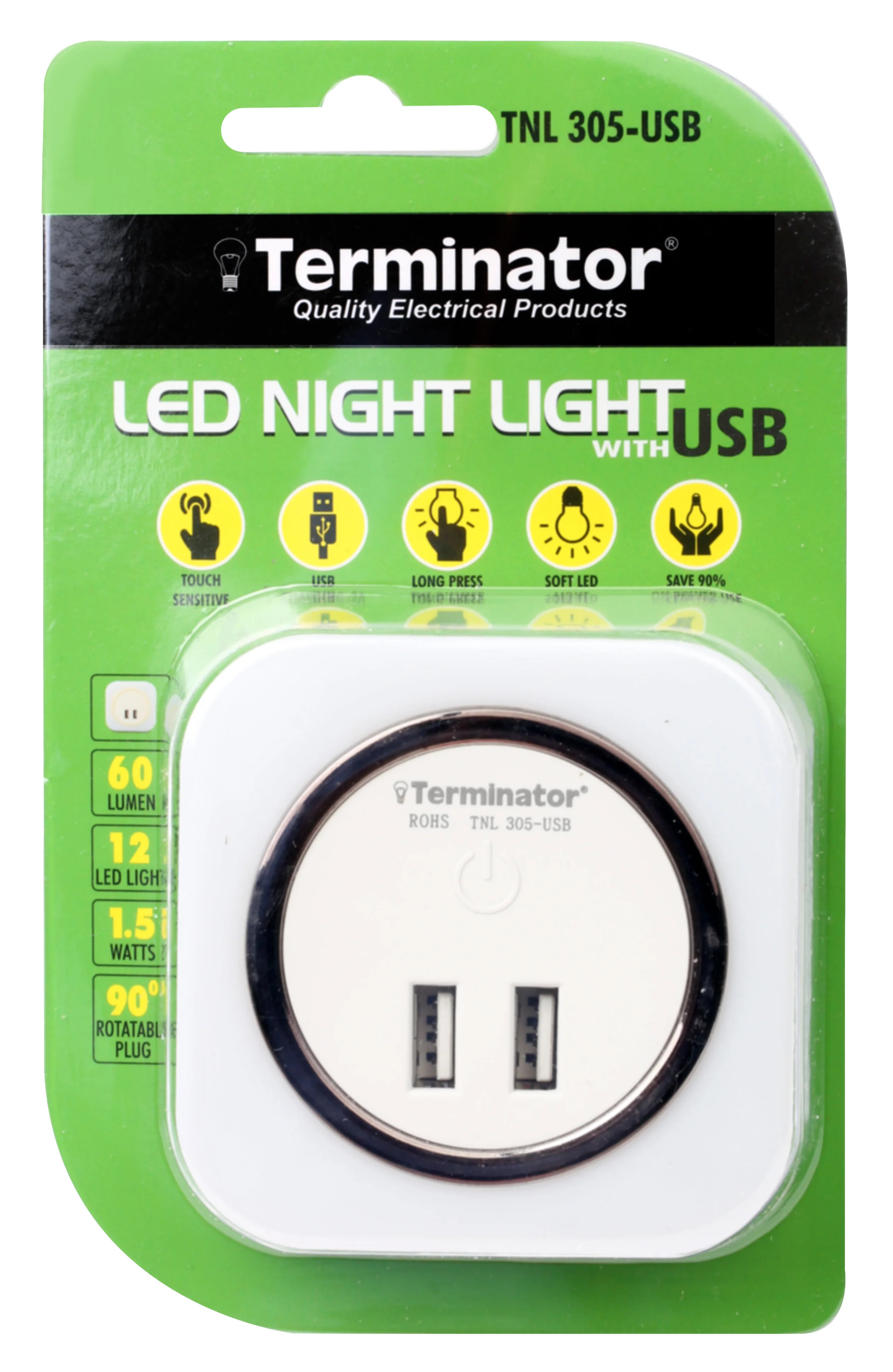 TERMINATOR 2USB Night Light (2A) & Touch On and Off Switch