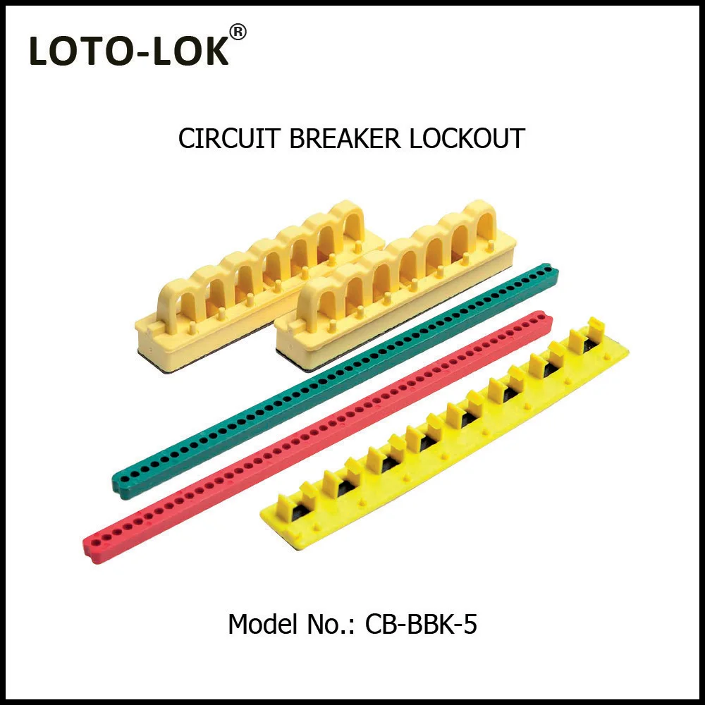 Circuit Breaker Locking Device - locks outs 600A MCCB's with Oversized toggles. Break Blocker Components, 480v~600v. Packaging: 5 Pcs. per set. Model No: CB-BBK-5