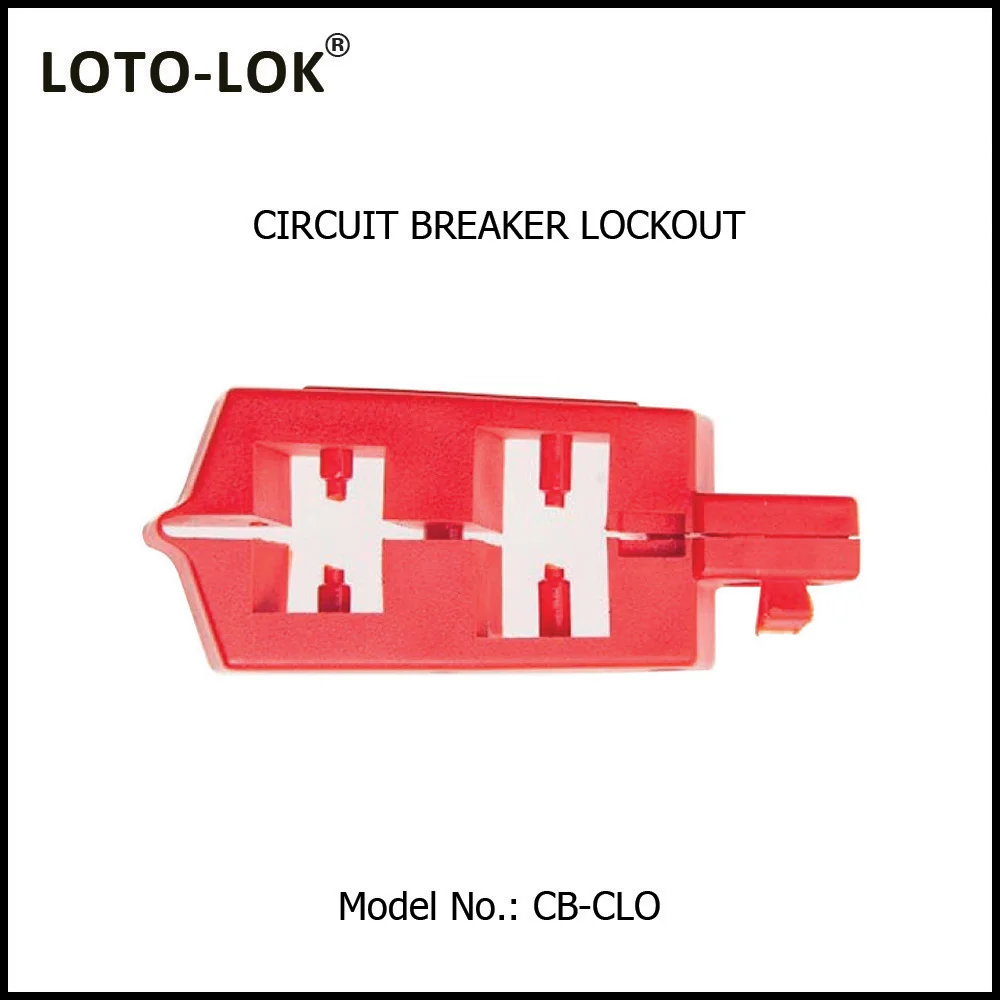 Circuit Breaker Locking Device - Clamp on, Pin type for MCCB toggles with holes. Color: Red. Model No: CB-CLO