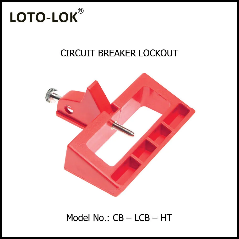 Circuit Breaker Locking Device - for MCCB with Large Toggles upto 600Amps. No-Tool required. Tightens by hand. <BR>Color: RED. Model No: CB – LCB– HT