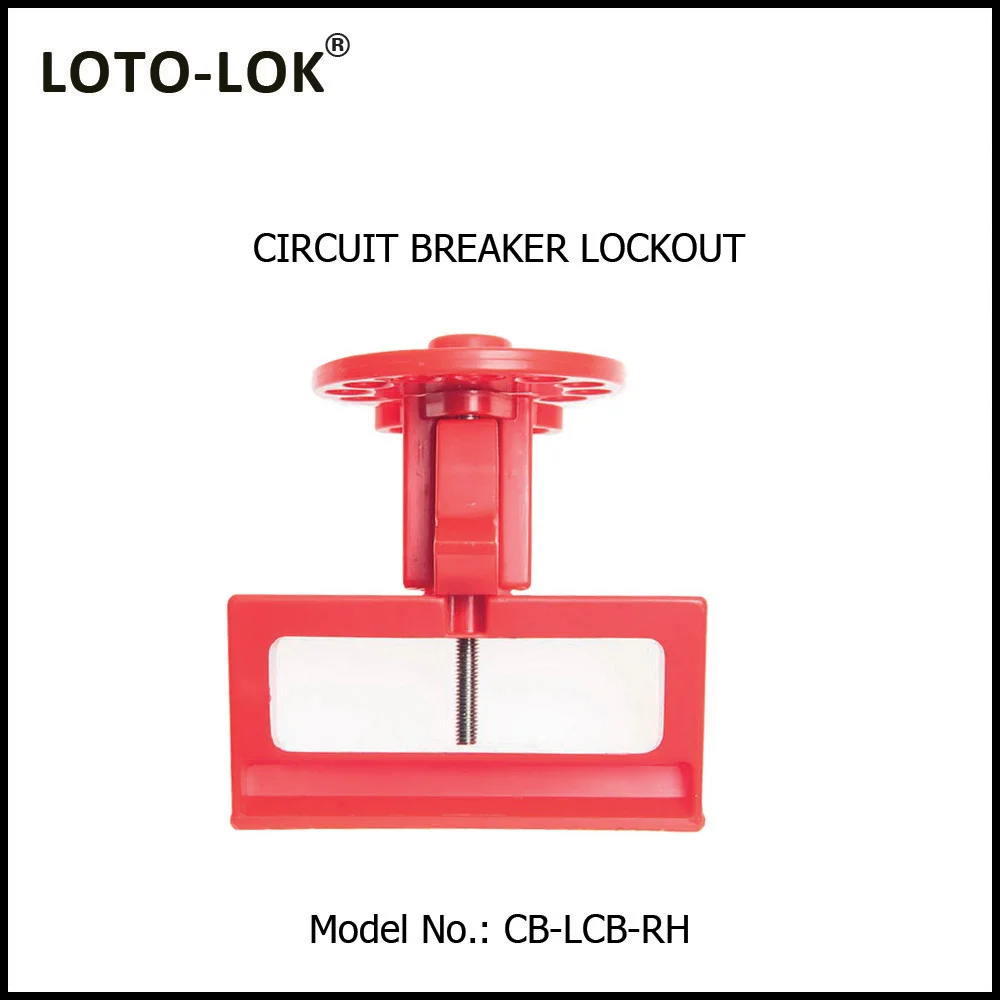 Circuit Breaker Locking Device for MCCB with Large Toggles upto 600Amps. Round Handle. NO-TOOL required. <BR>Self-tightening, accommodates multiple padlocks. Model No: CB – LCB– RH