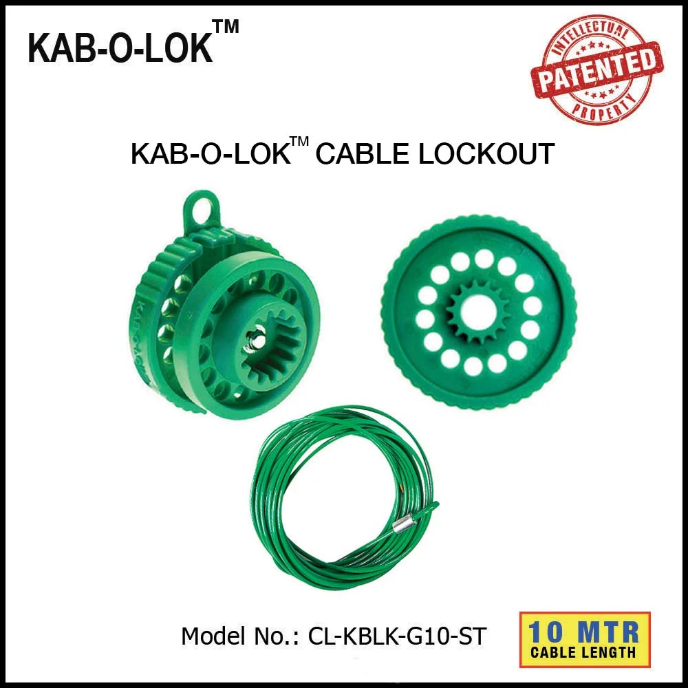 KAB-O-LOK™ CABLE LOCKOUT SET. <BR>Color: GREEN. Cable Length: 10.0 Mtrs. Model No: CL-KBLK-G10-ST