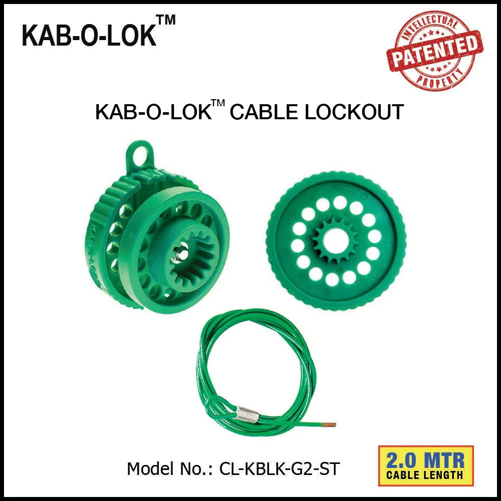 KAB-O-LOK™ CABLE LOCKOUT SET. <BR>Color: GREEN. Cable Length: 2.0 Mtrs. Model No: CL-KBLK-G2-ST