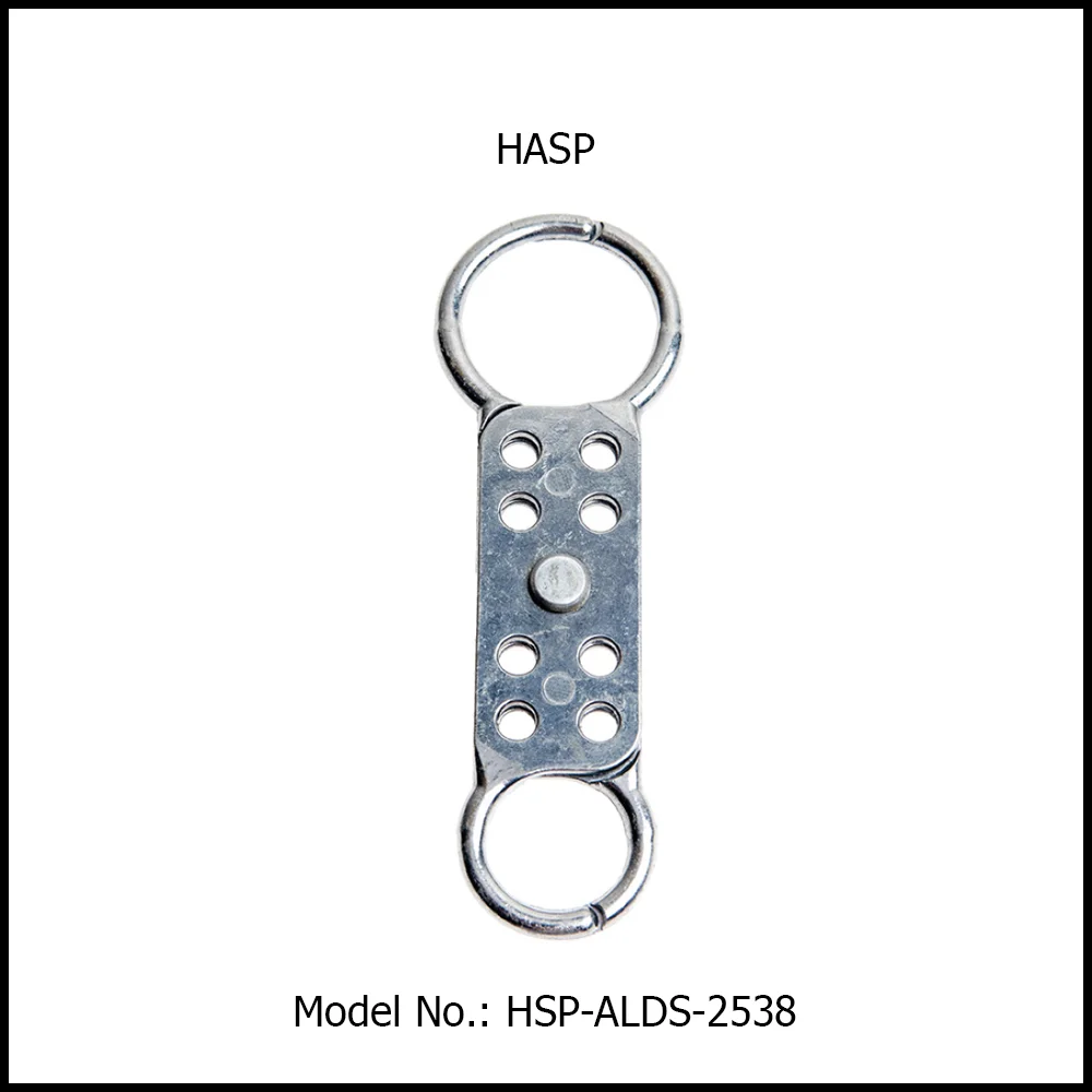 Hasp – Double - End / Jaw Aluminum Lockout Hasp. Material: Aluminum Alloy. 8 Locks Capacity. Model No: HSP-ALDS-2538