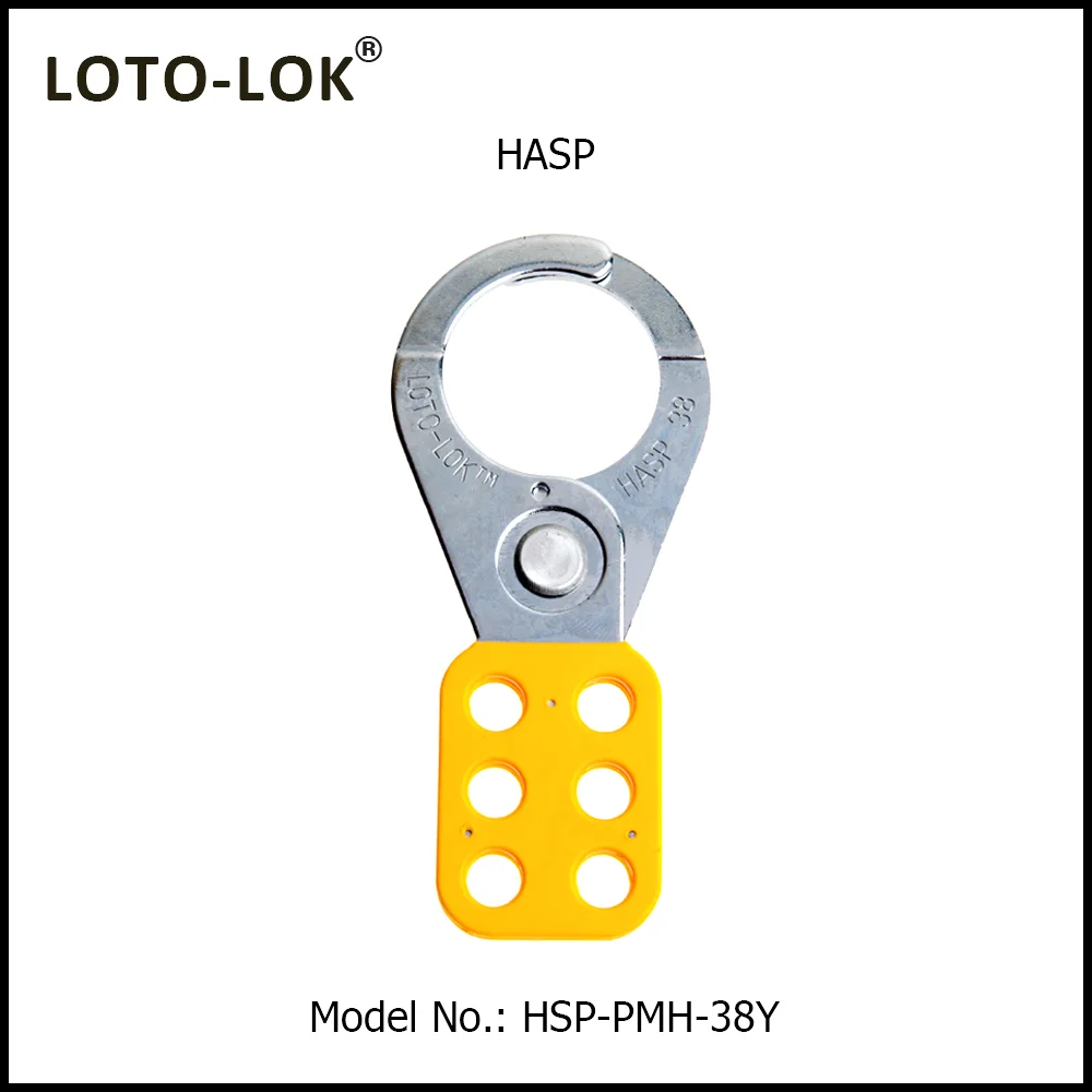 STEEL SAFETY LOCKOUT HASP.<BR>Color: Yellow. Size: 38mm. Model No: HSP-PMH-38Y