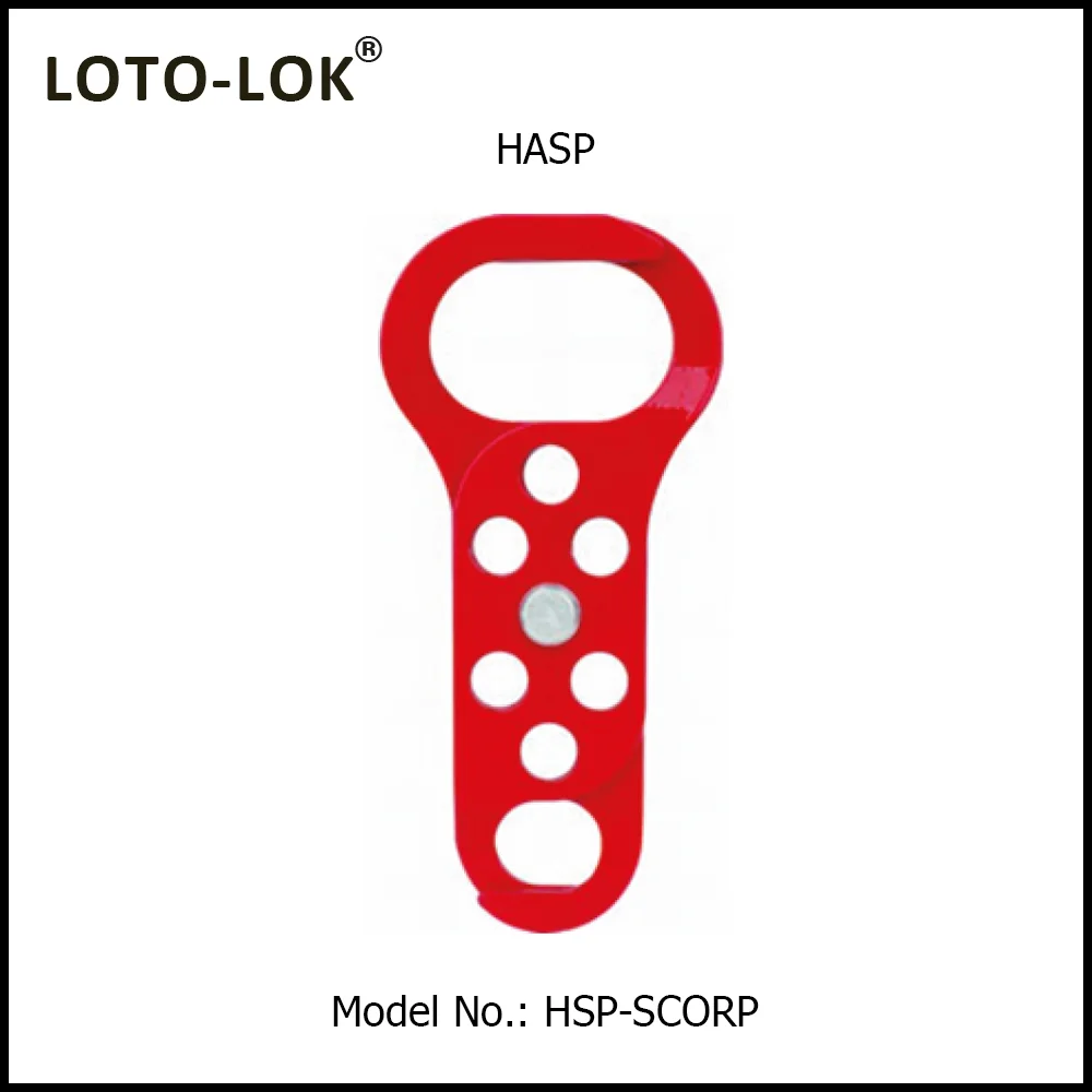 HASP – Steel, Dual jaw size 25/38 mm,<BR>accommodates 6 Locks. Color: Red. Model No: HSP-SCORP