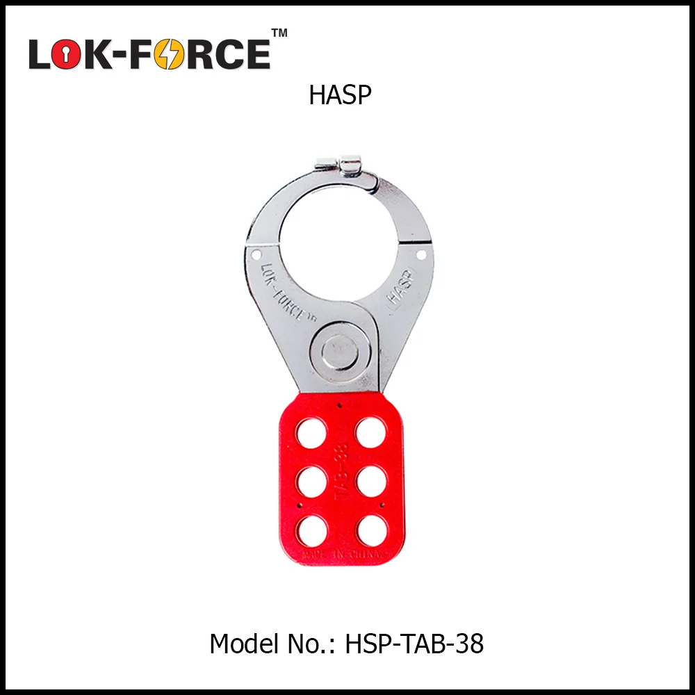 HASP – Galvanized Steel Scissor Hasp with Double Locking Tabs & Injection Molded Nylon Handle. Model No: HSP-TAB-38.