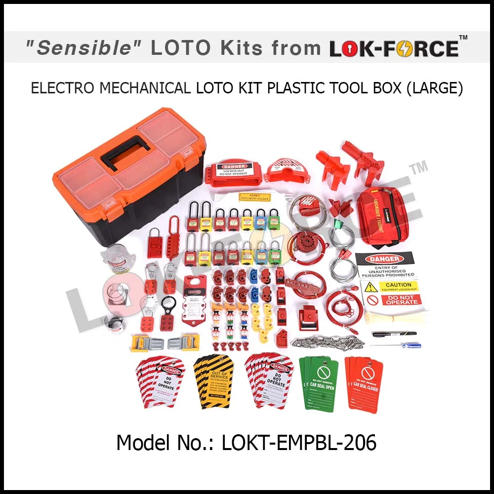 ELECTRO-MECHANICAL LOCKOUT TAGOUT KIT PLASTIC TOOL BOX - LARGE. Model No: LOKT-EMPBL-206