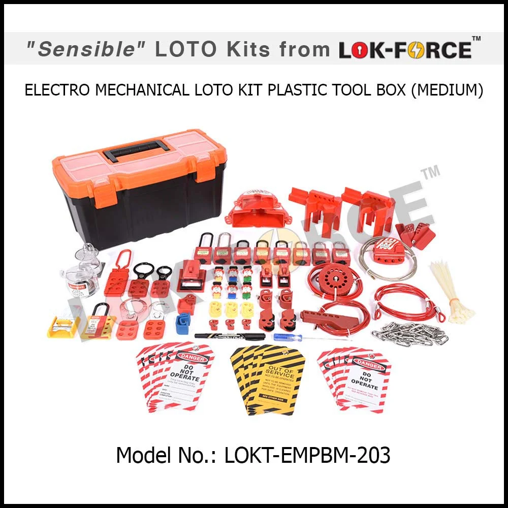 ELECTRO-MECHANICAL LOCKOUT TAGOUT KIT PLASTIC TOOL BOX - MEDIUM. Model No: LOKT-EMPBM-203