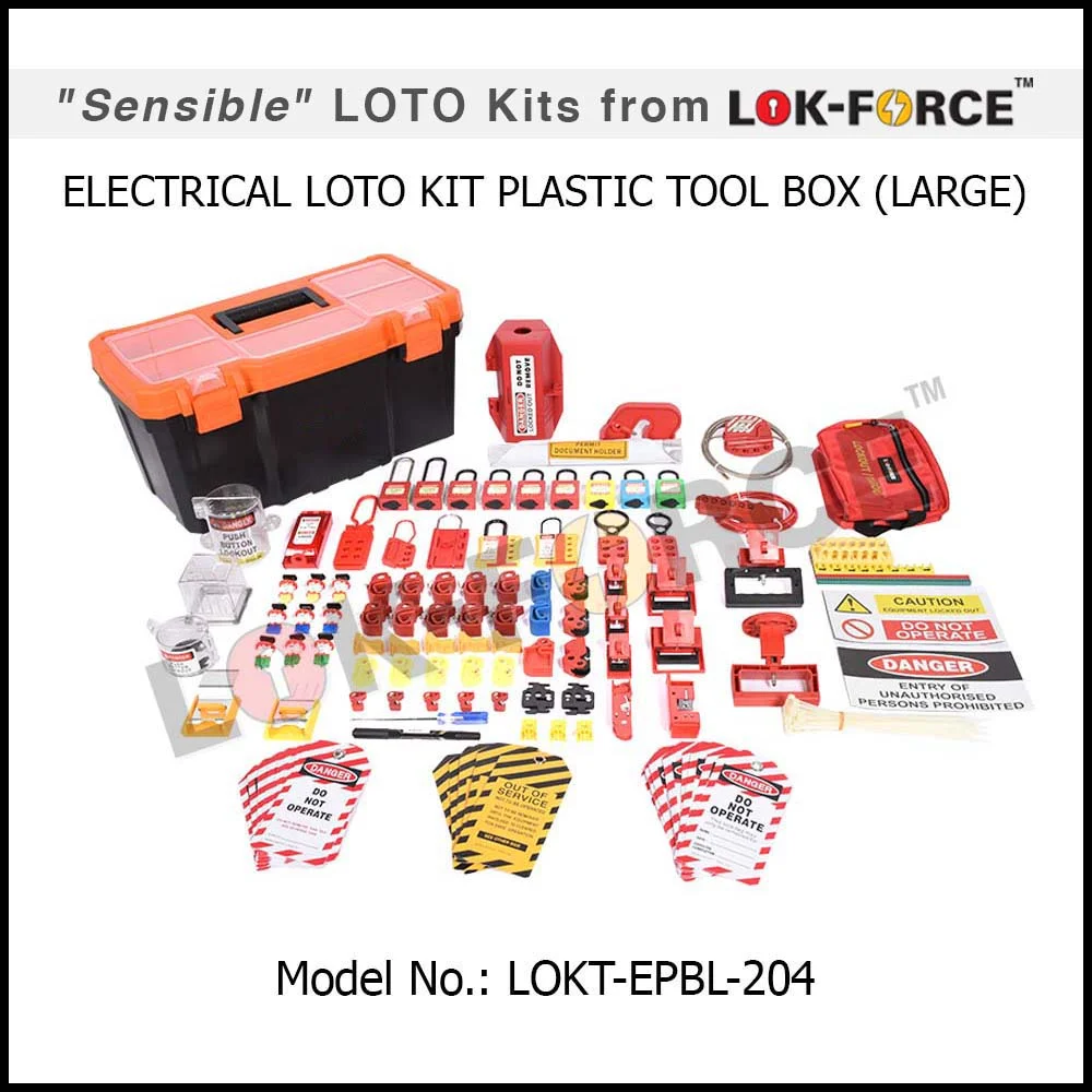 ELECTRICAL LOCKOUT TAGOUT KIT PLASTIC TOOL BOX - LARGE. Model No: LOKT-EPBL-204