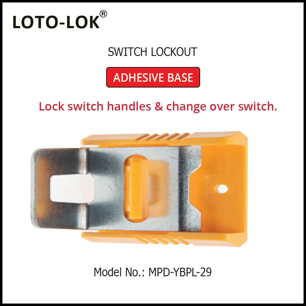 Switch Lockout Device – Panel Lockout with Adhesive Base. Color: Yellow. Model No: MPD-YBPL-29