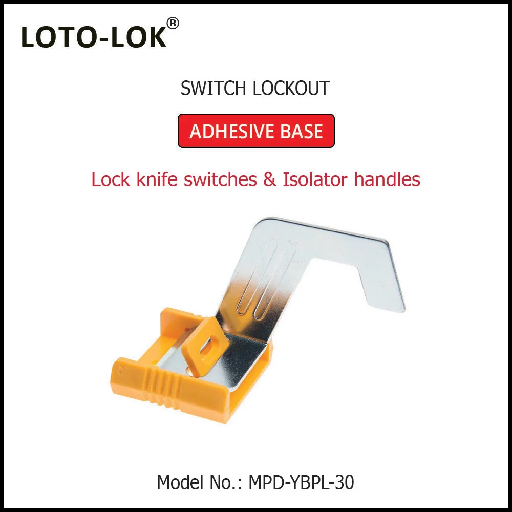 Switch Lockout Device – Panel Lockout with Adhesive Base. Color: Yellow. Model No: MPD-YBPL-30