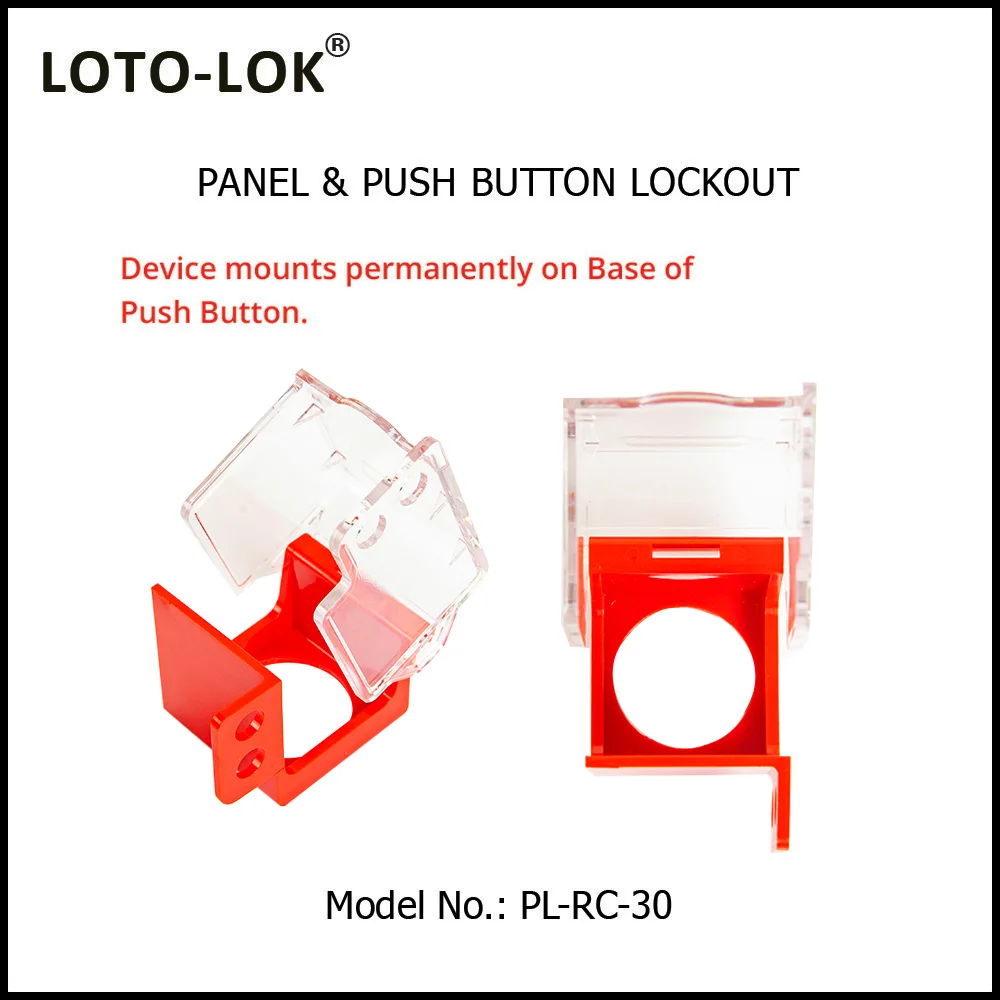 Panel Lockout - Push Button Polycarbonate material. Clear/Red. Accomodates 30mm dia Buttons. Model No: PL-RC-30