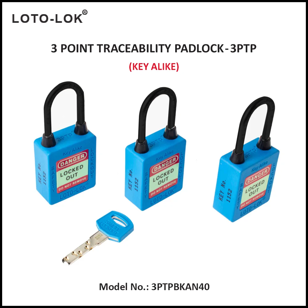 3-PTP (Three Point Traceability Padlock). <BR>Color: BLUE. Non Conductive REGULAR Shackle. Model No: 3PTPBKAN40