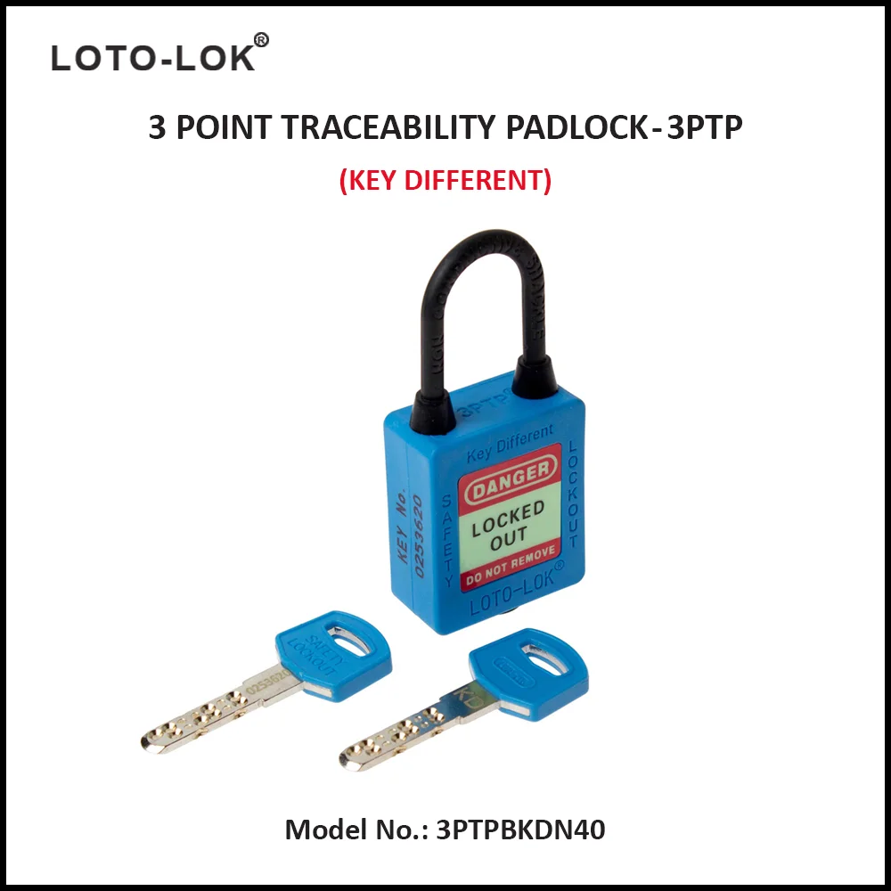 3-PTP (Three Point Traceability Padlock). <BR>Color: BLUE. Non Conductive REGULAR Shackle. Model No: 3PTPBKDN40