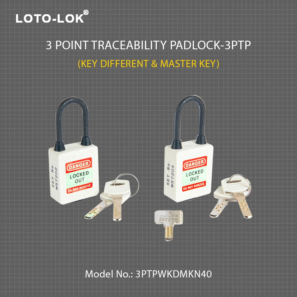 3-PTP (Three Point Traceability Padlock). <BR>Color: WHITE. Non Conductive REGULAR Shackle. Model No: 3PTPWKDMKN40