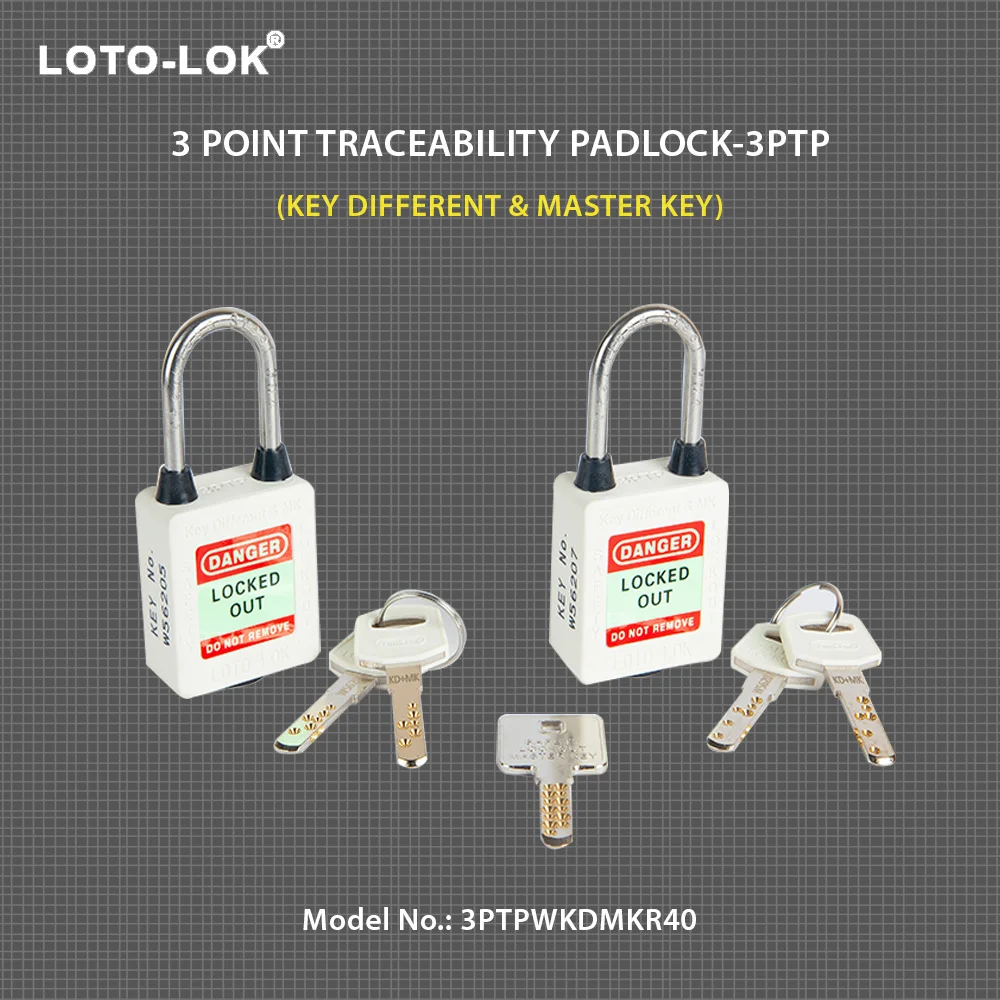 3-PTP (Three Point Traceability Padlock). <BR>Color: WHITE. Stainless Steel (SS304 Grade) REGULAR Shackle. Model No: 3PTPWKDMKR40