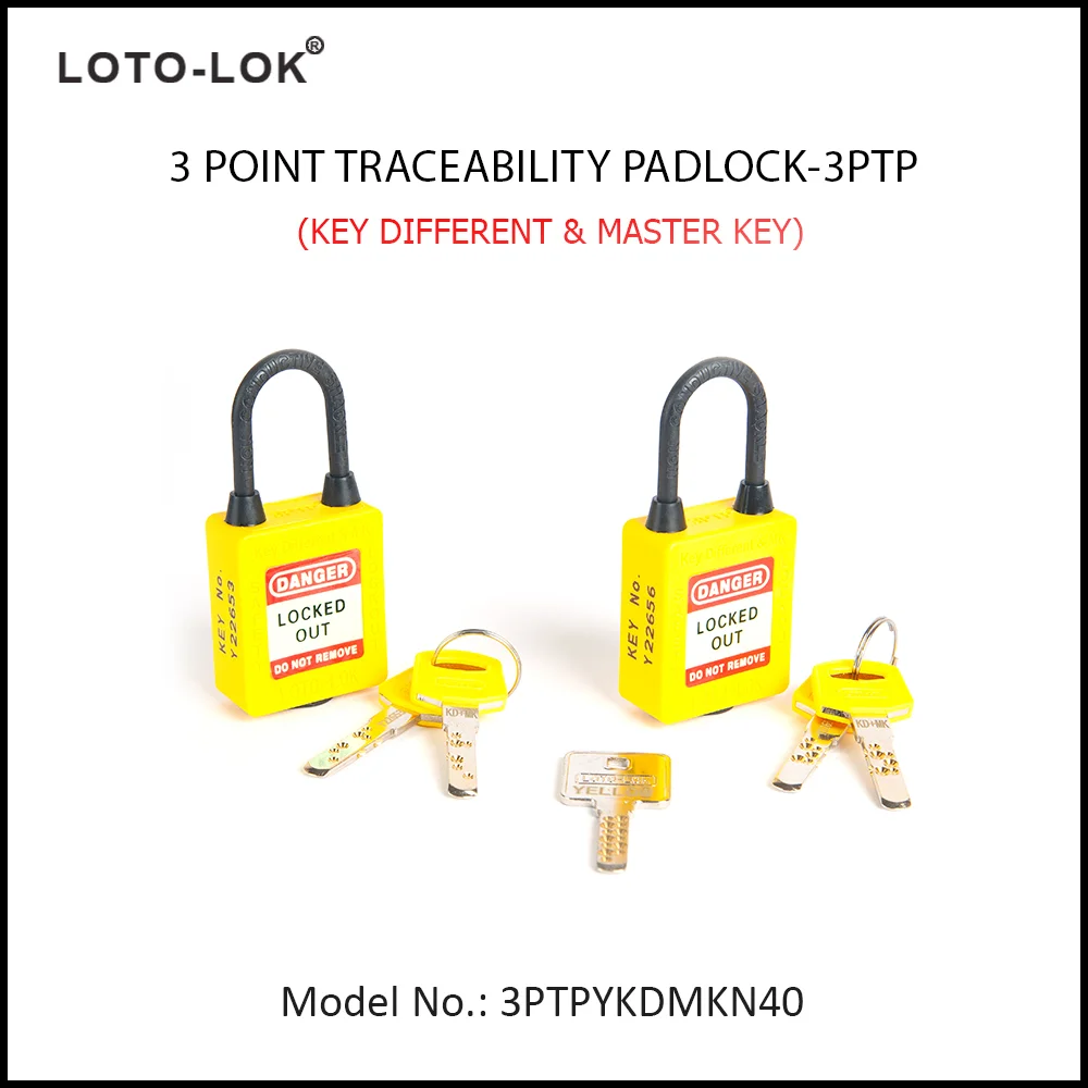 3-PTP (Three Point Traceability Padlock). <BR>Color: YELLOW. Non Conductive REGULAR Shackle. Model No: 3PTPYKDMKN40