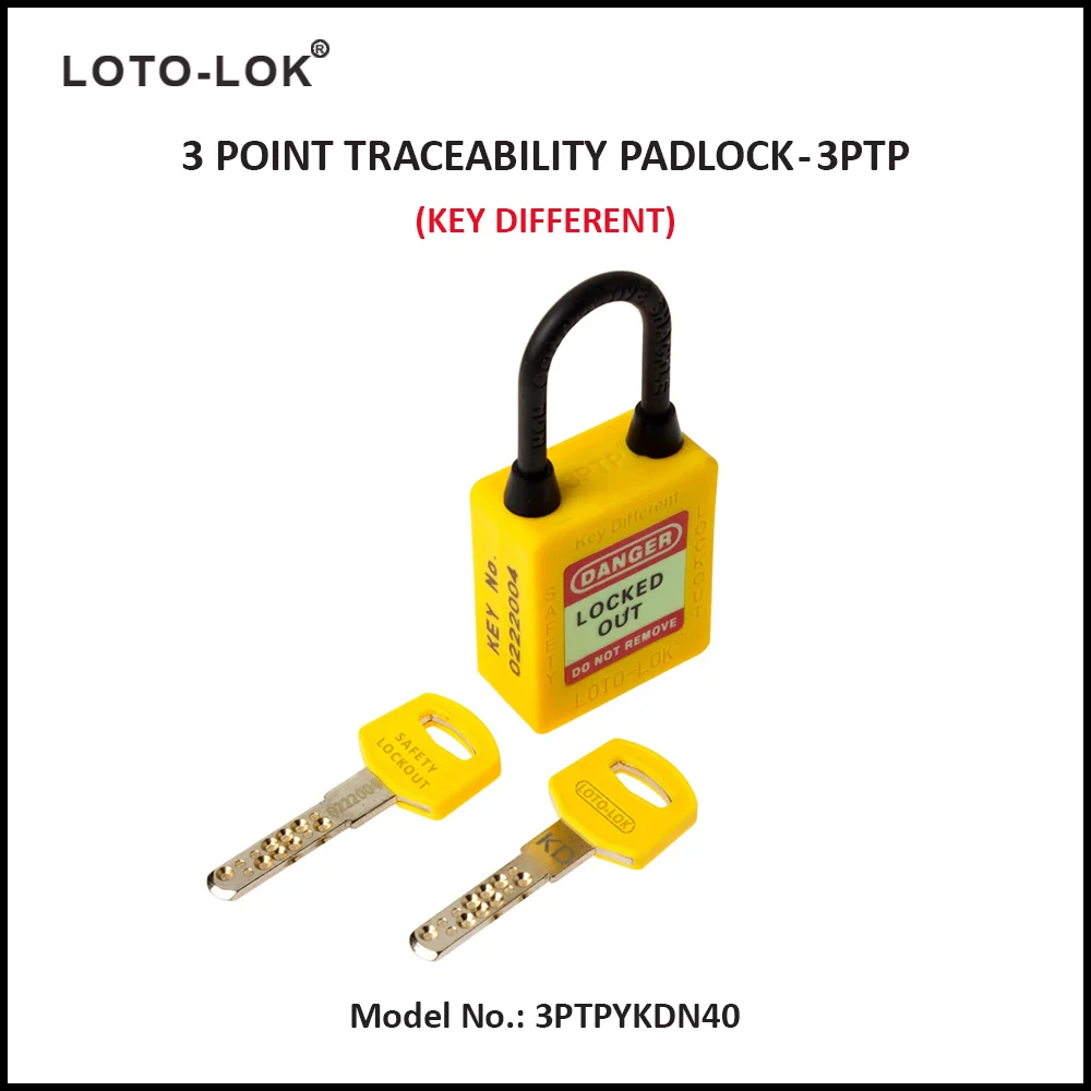 3-PTP (Three Point Traceability Padlock). <BR>Color: YELLOW. Non Conductive REGULAR Shackle. Model No: 3PTPYKDN40