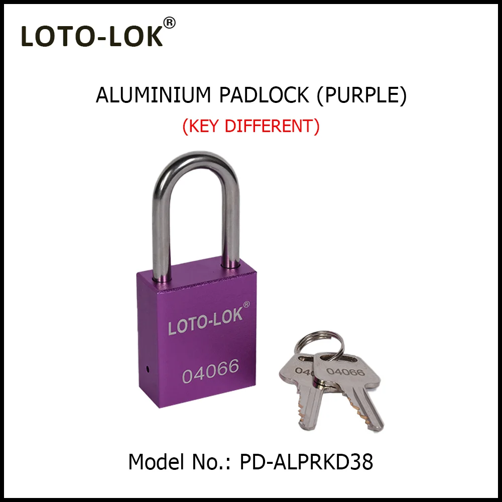 ALUMINUM SAFETY LOCKOUT PADLOCK with Anodized Aluminium Body and Stainless Steel (SS304) Shackle. <BR>COLOR: PURPLE. Model No: PD-ALPRKD38