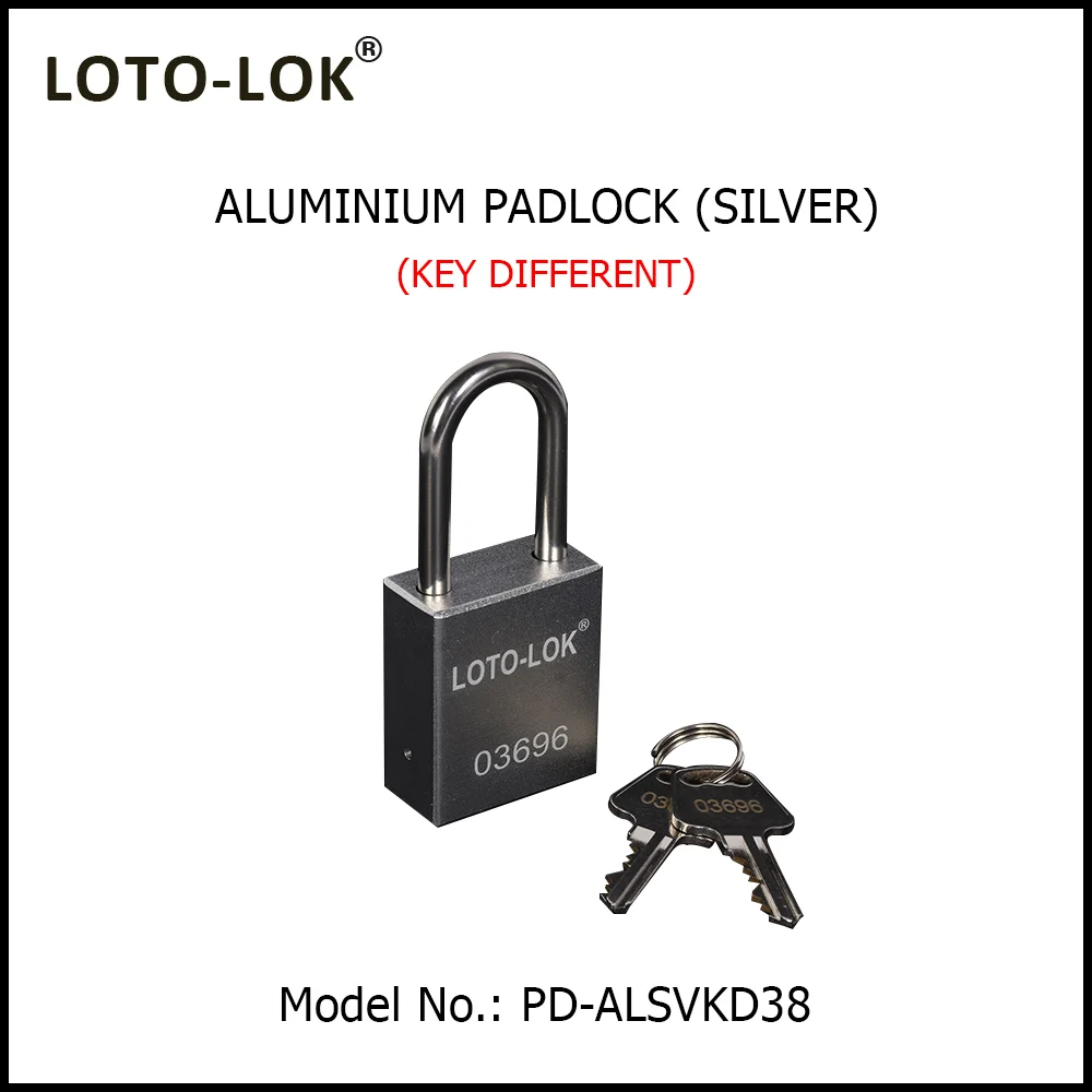 ALUMINUM SAFETY LOCKOUT PADLOCK with Anodized Aluminium Body and Stainless Steel (SS304) Shackle. <BR>COLOR: SILVER. Model No: PD-ALSVKD38