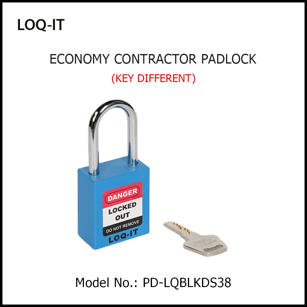 LOQ-IT Brand SAFETY LOCKOUT PADLOCK. <BR>Color: BLUE. Chrome Plated Steel REGULAR Shackle. Model No: PD-LQBLKDS38