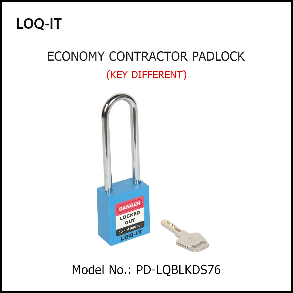 LOQ-IT Brand SAFETY LOCKOUT PADLOCK. <BR>Color: BLUE. Chrome Plated Steel LONG Shackle. Model No: PD-LQBLKDS76