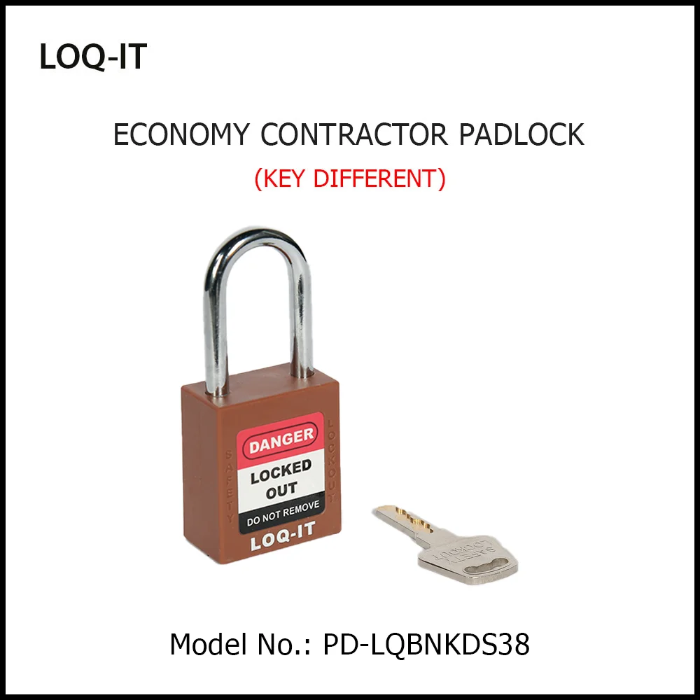 LOQ-IT Brand SAFETY LOCKOUT PADLOCK. <BR>Color: BROWN. Chrome Plated Steel REGULAR Shackle. Model No: PD-LQBNKDS38