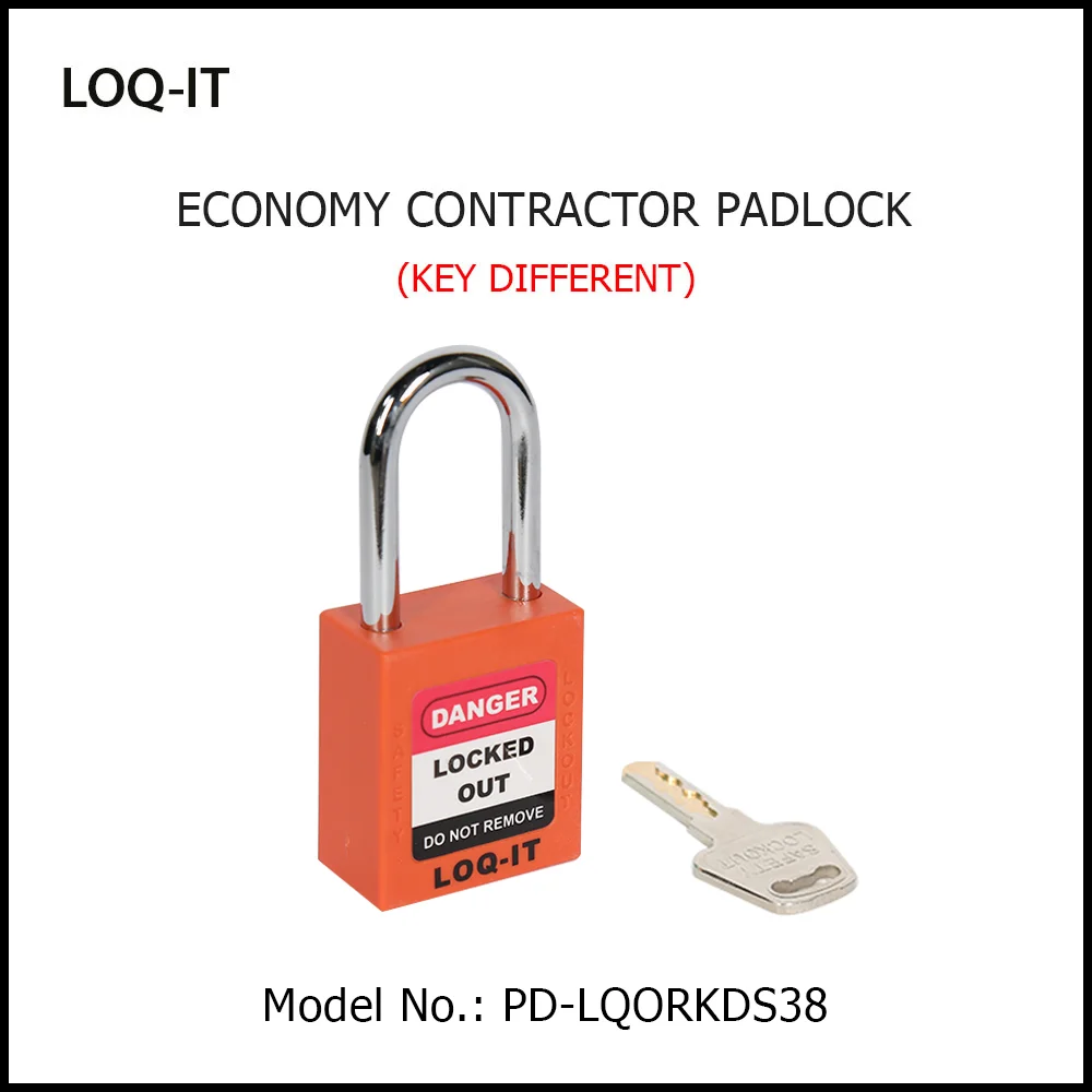 LOQ-IT Brand SAFETY LOCKOUT PADLOCK. <BR>Color: ORANGE. Chrome Plated Steel REGULAR Shackle. Model No: PD-LQORKDS38