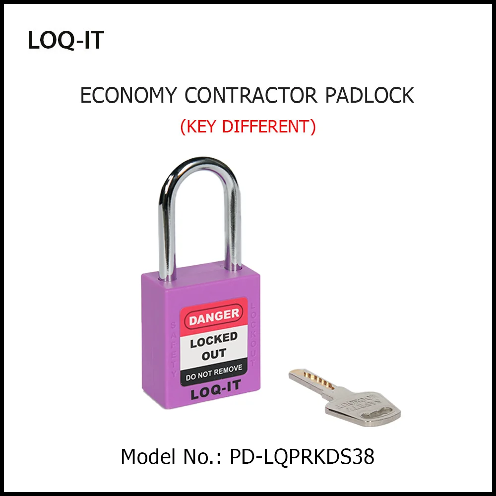 LOQ-IT Brand SAFETY LOCKOUT PADLOCK. <BR>Color: PURPLE. Chrome Plated Steel REGULAR Shackle. Model No: PD-LQPRKDS38