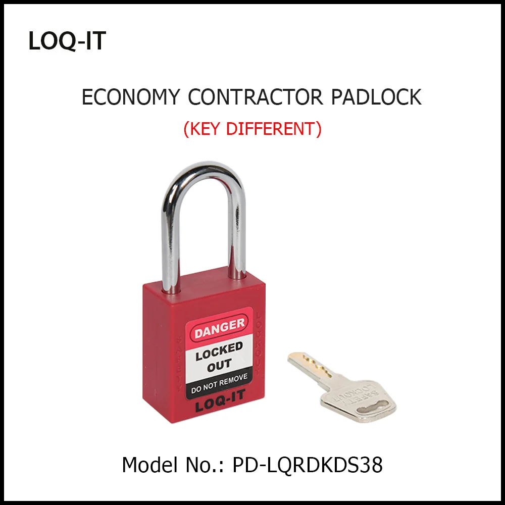 LOQ-IT Brand SAFETY LOCKOUT PADLOCK. <BR>Color: RED. Chrome Plated Steel REGULAR Shackle. Model No: PD-LQRDKDS38