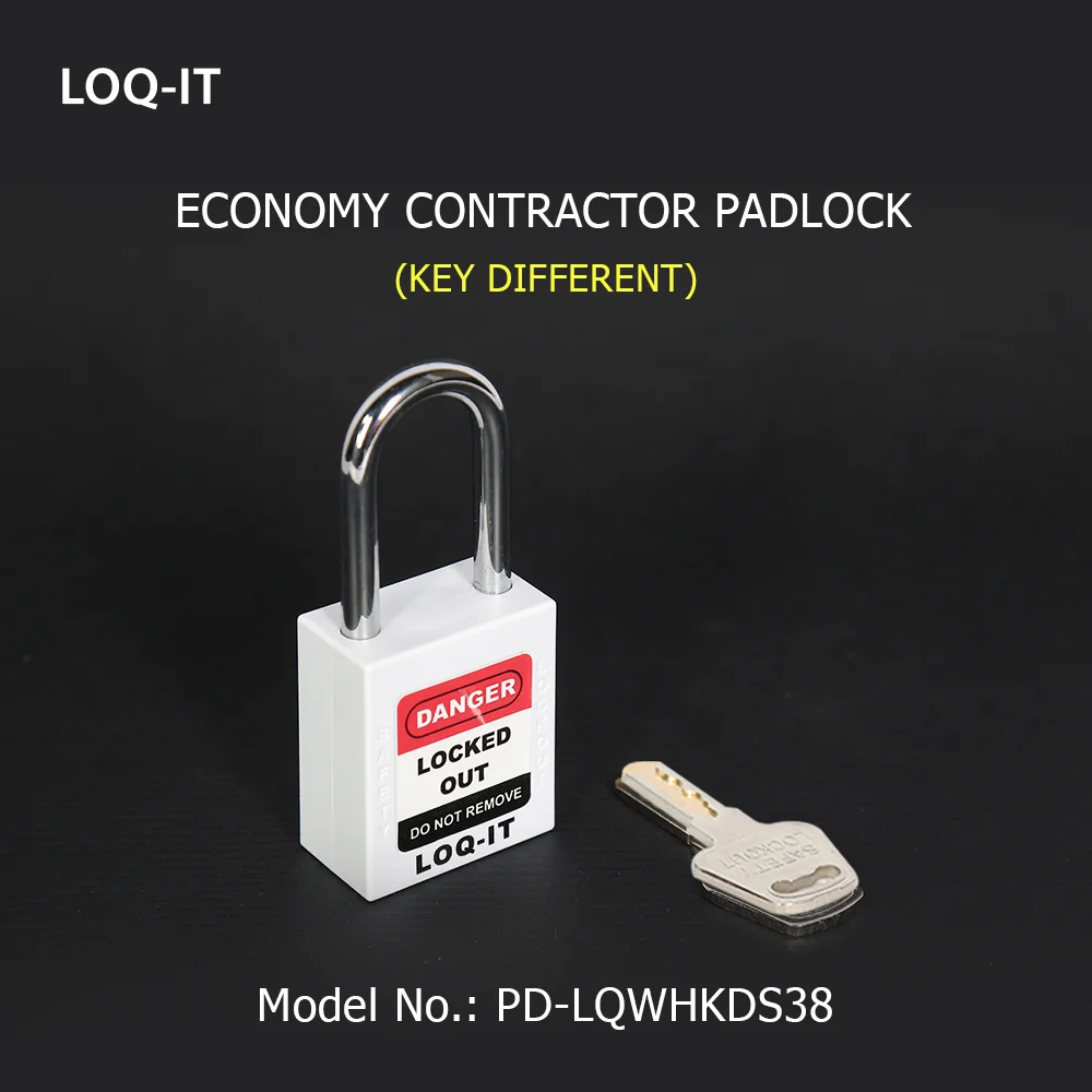 LOQ-IT Brand SAFETY LOCKOUT PADLOCK. <BR>Color: WHITE. Chrome Plated Steel REGULAR Shackle. Model No: PD-LQWHKDS38