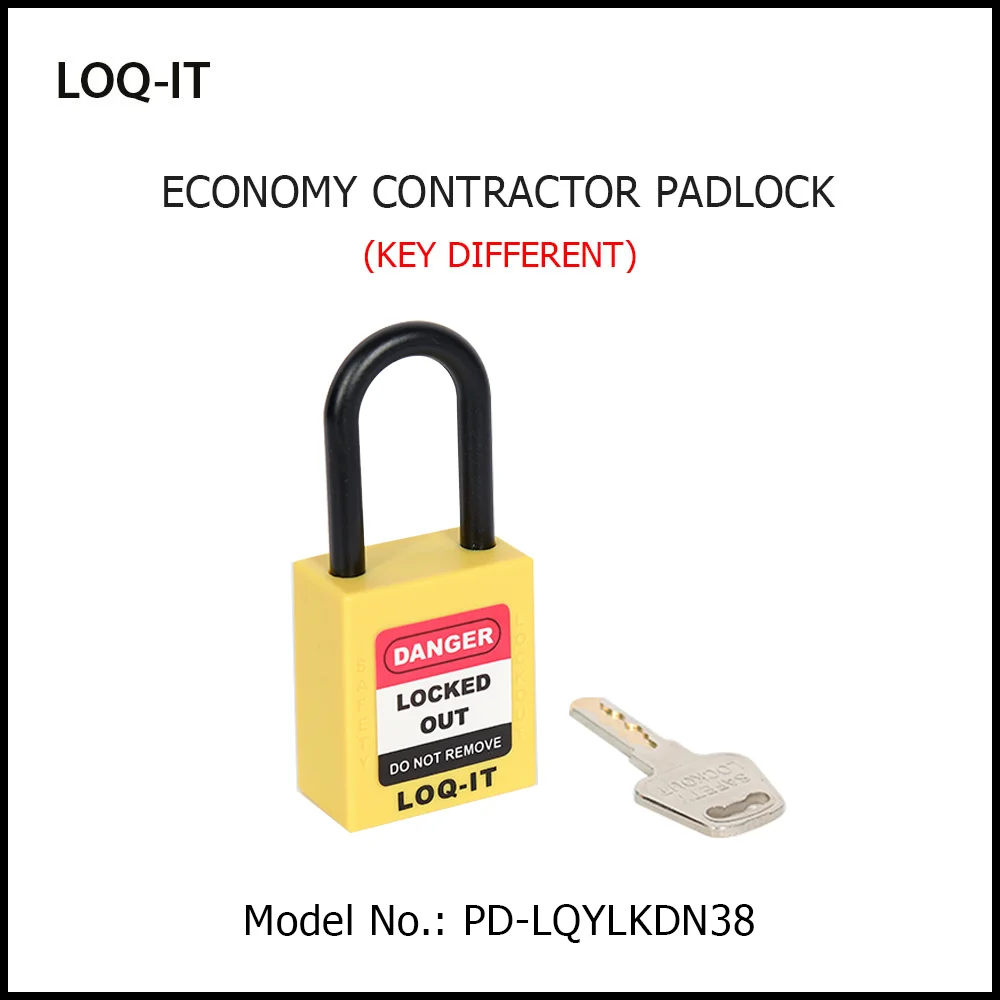 LOQ-IT Brand SAFETY LOCKOUT PADLOCK. <BR>Color: YELLOW. Non-Conductive Nylon REGULAR Shackle. Model No: PD-LQYLKDN38