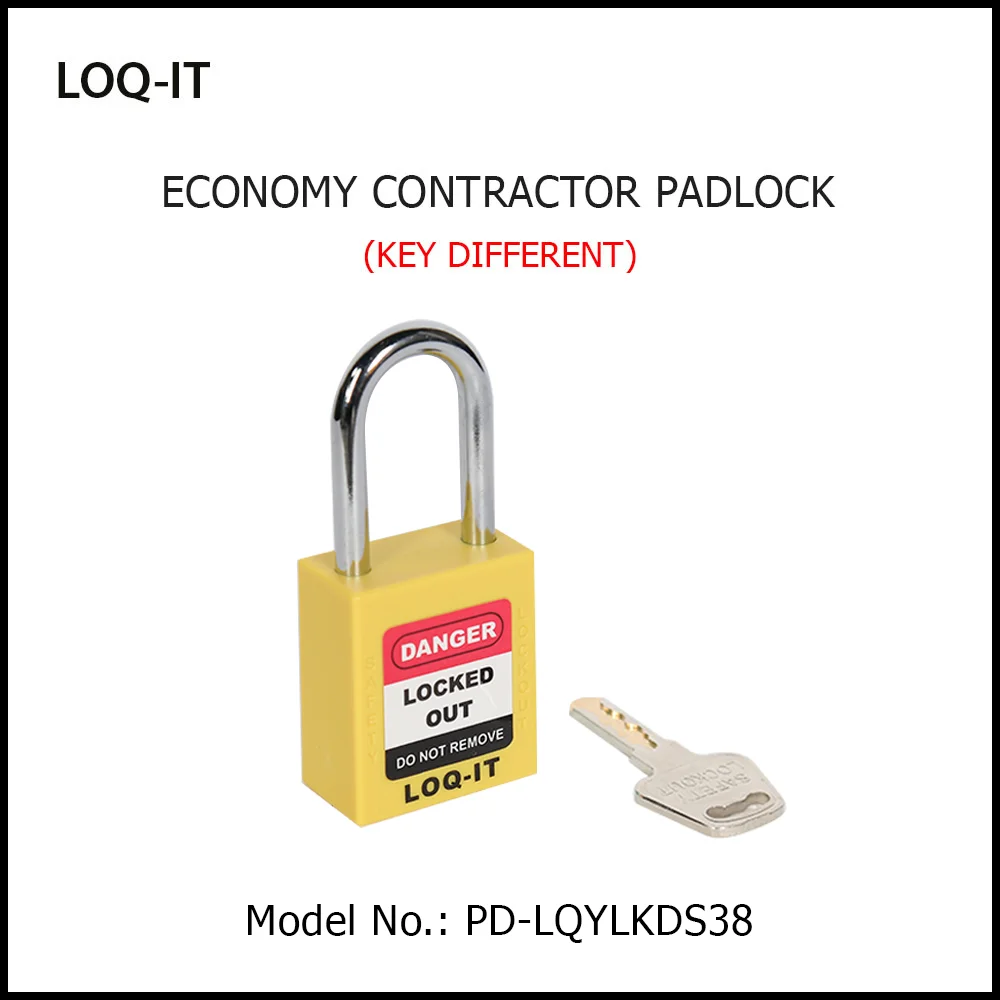 LOQ-IT Brand SAFETY LOCKOUT PADLOCK. <BR>Color: YELLOW. Chrome Plated Steel REGULAR Shackle. Model No: PD-LQYLKDS38