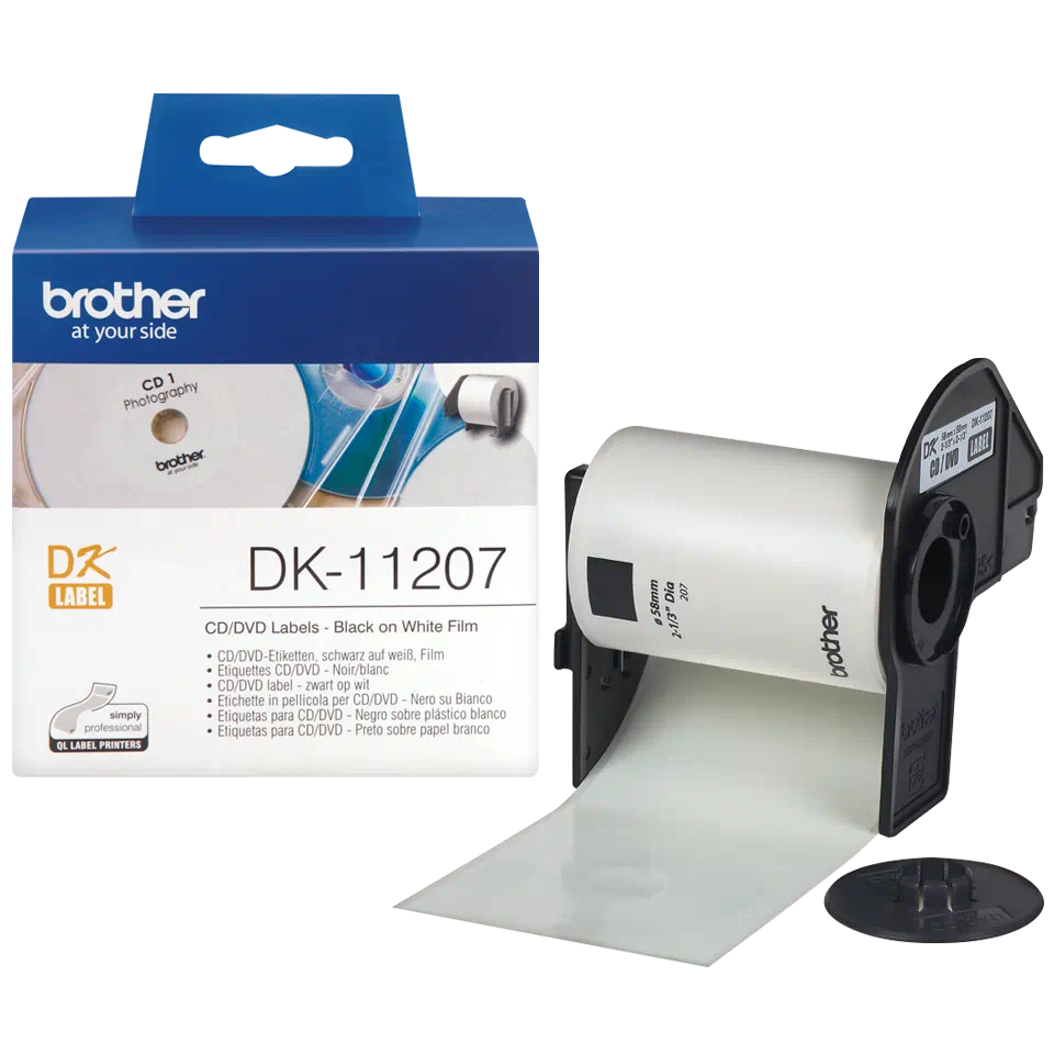 Brother DK11207 CD/DVD FILM LABEL ROLL BLACK ON WHITE