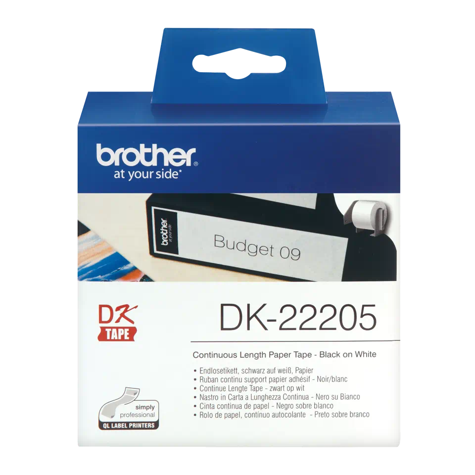 Brother DK22205 CONTINUOUS PAPER LABEL ROLL BLACK ON WHITE