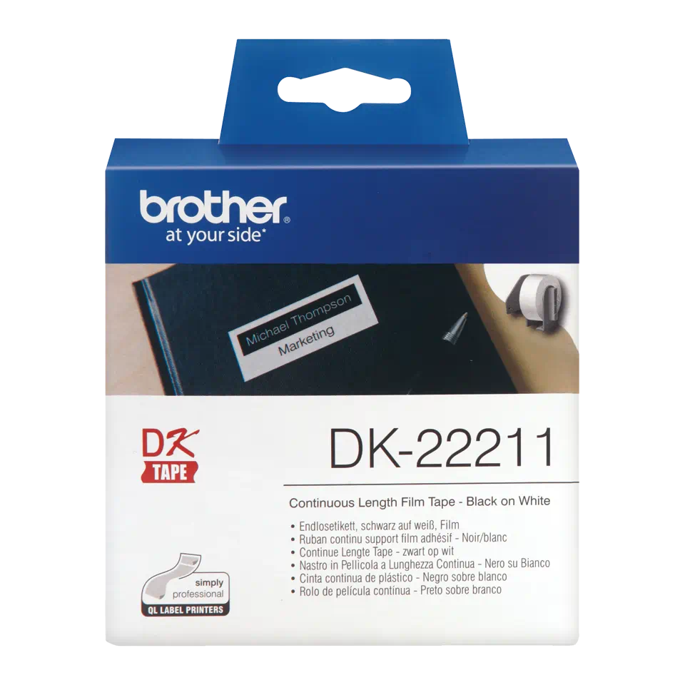 Brother DK22211 CONTINUOUS PAPER LABEL ROLL BLACK ON WHITE