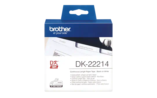 Brother DK22214 CONTINUOUS PAPER LABEL ROLL BLACK ON WHITE