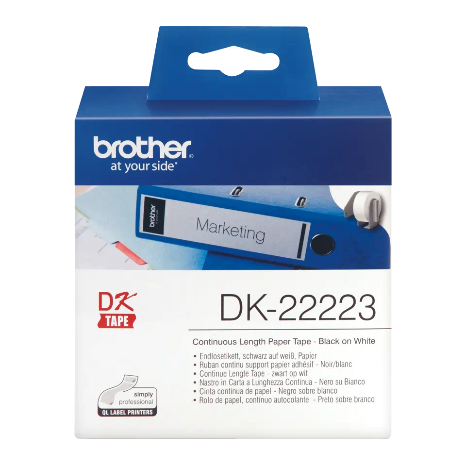 Brother DK22223 CONTINUOUS PAPER LABEL ROLL BLACK ON WHITE