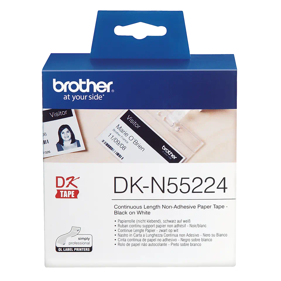 Brother DKN55224 CONTINUOUS NON- ADHESIVE PAPER LABEL ROLL BLACK ON WHITE