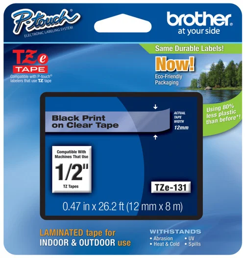 BROTHER TZE-131 1/2 IN. BLACK ON CLEAR P-TOUCH TAPE - 12MM TZ-131