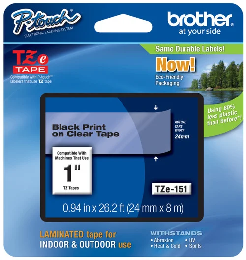 BROTHER TZE-151 1 IN. BLACK ON CLEAR P-TOUCH TAPE